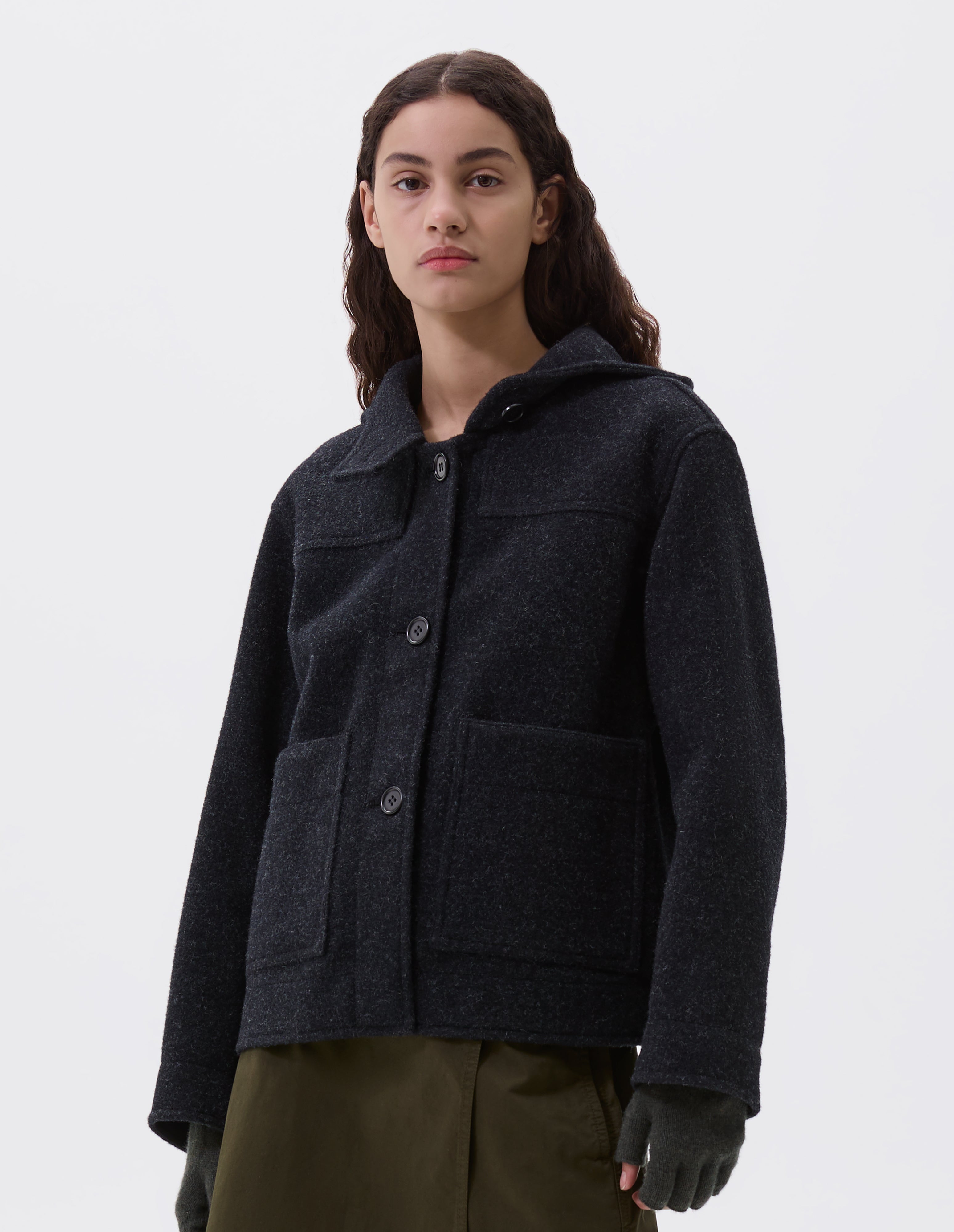 Charcoal felted wool Short Duffle Coat | MHL. by Margaret Howell