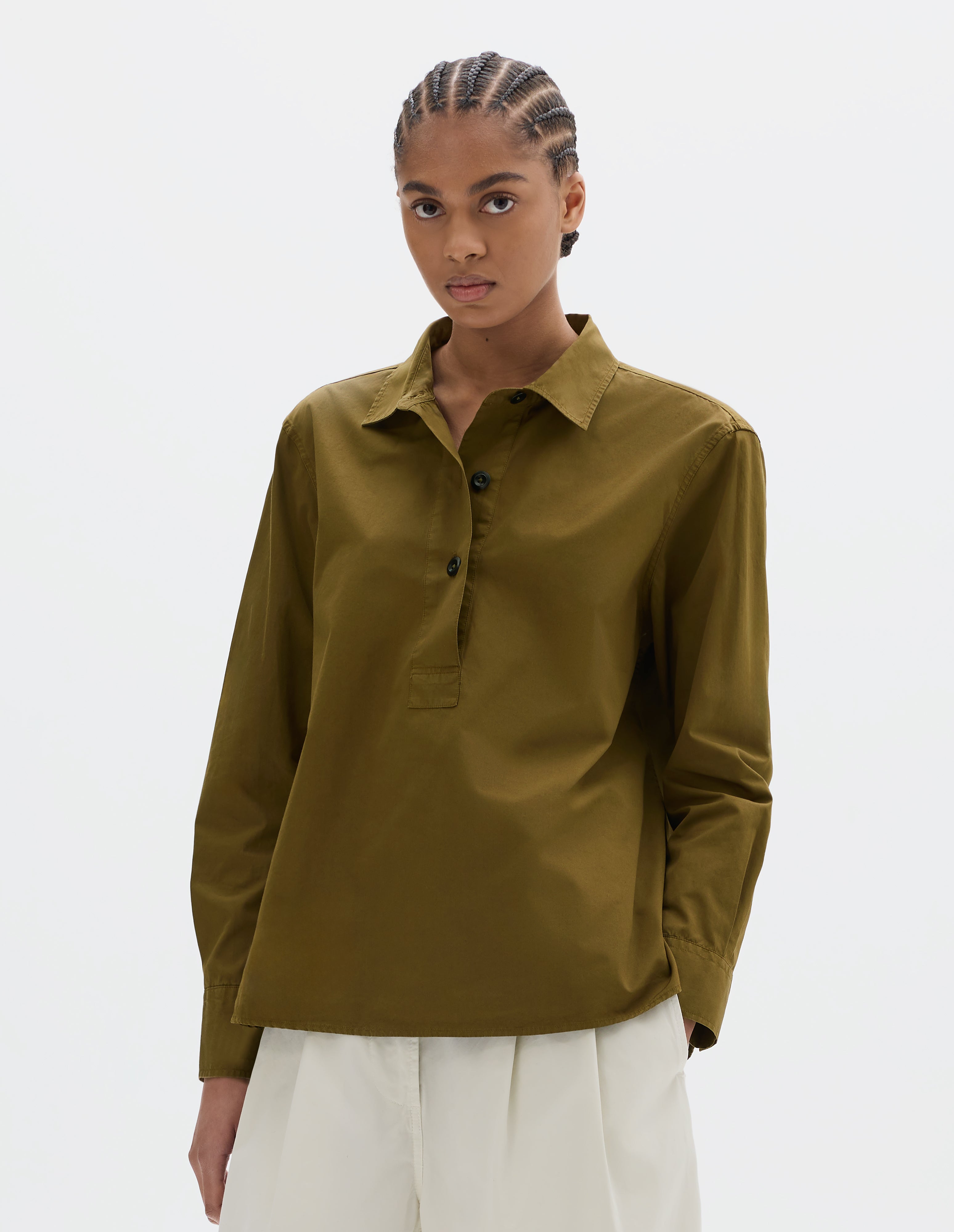 Moss compact cotton poplin Swing Shirt | MHL. by Margaret Howell