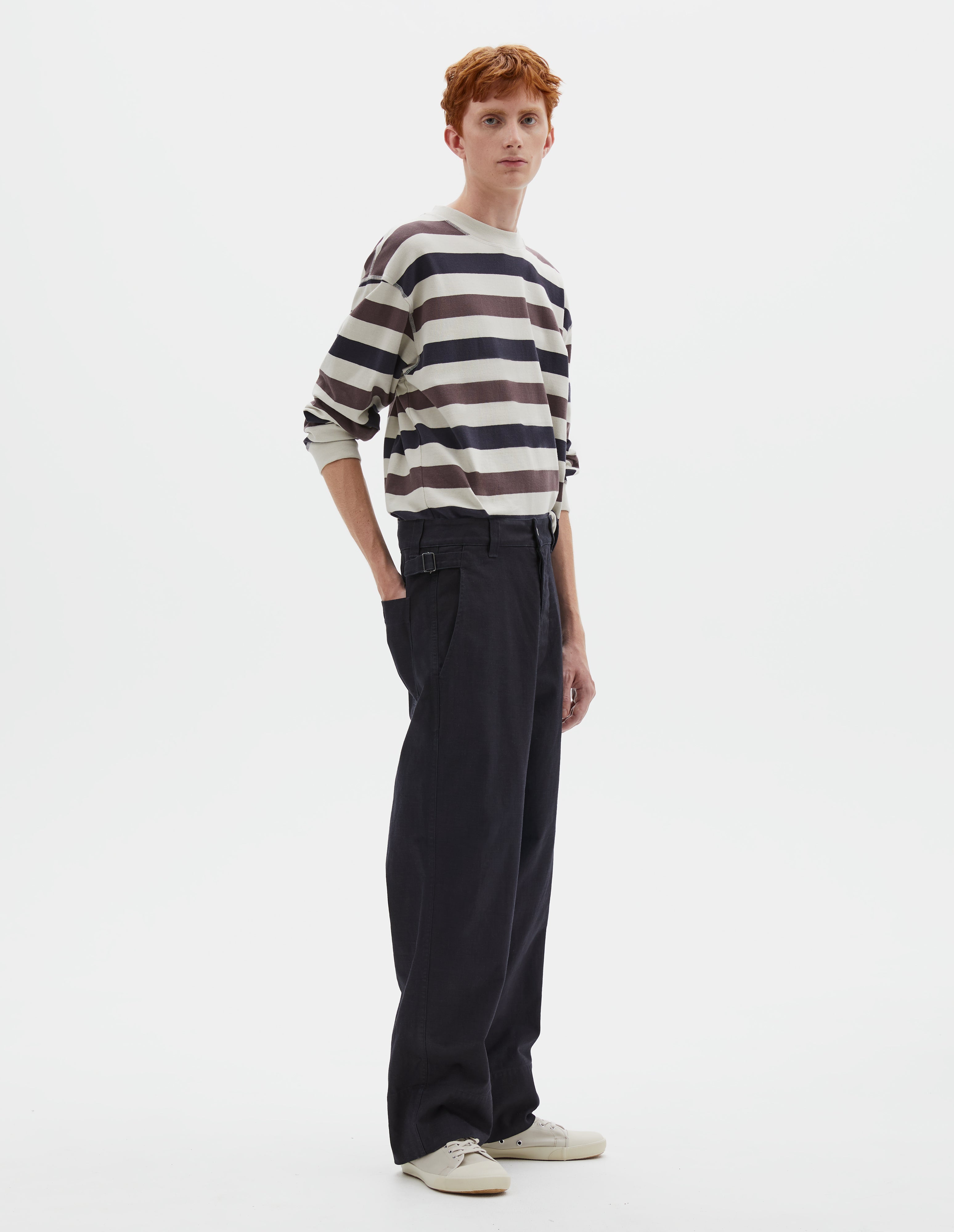 Indigo twill Waist Tab Trousers | MHL. by Margaret Howell