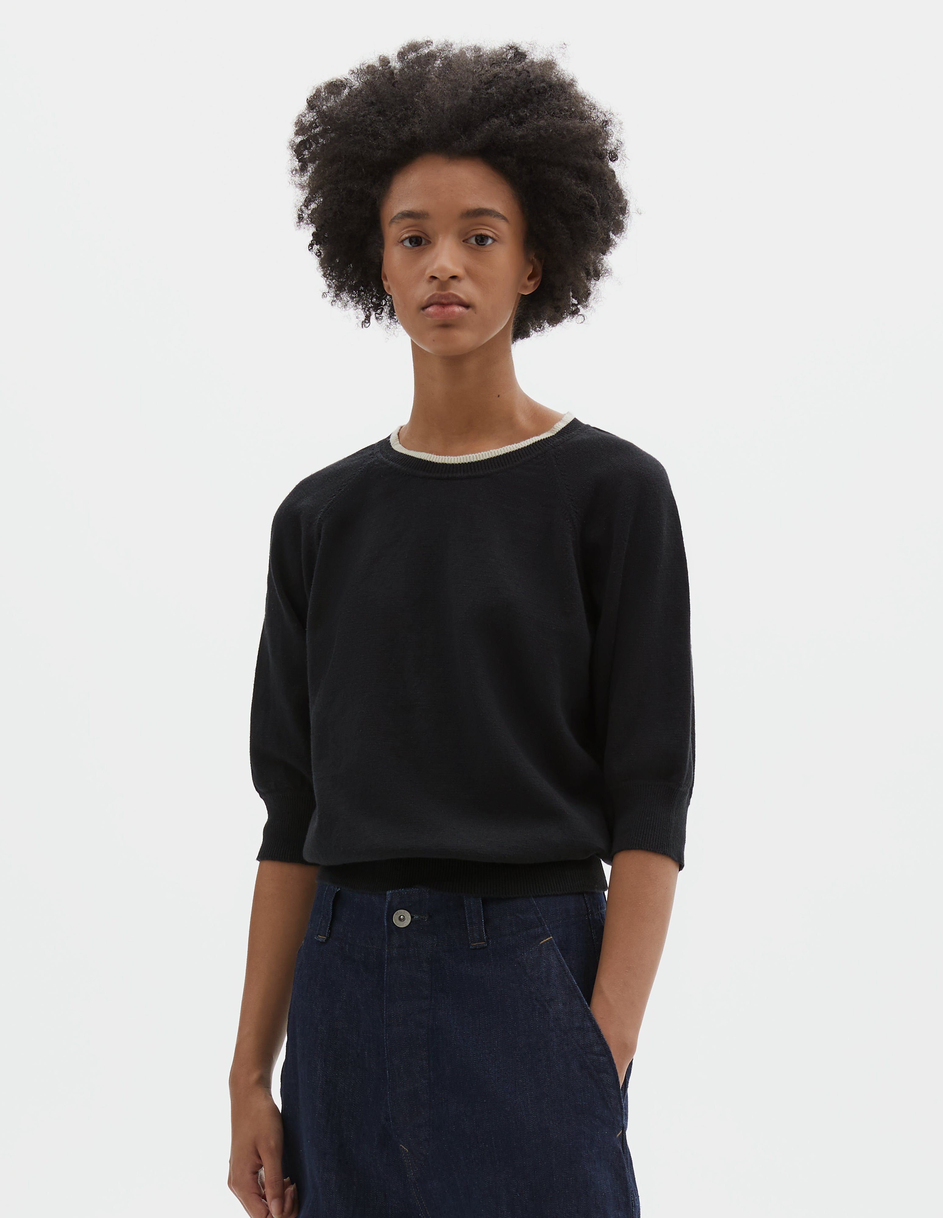 Black hemp cotton Tipped Crew Neck T Shirt | MHL. by Margaret Howell