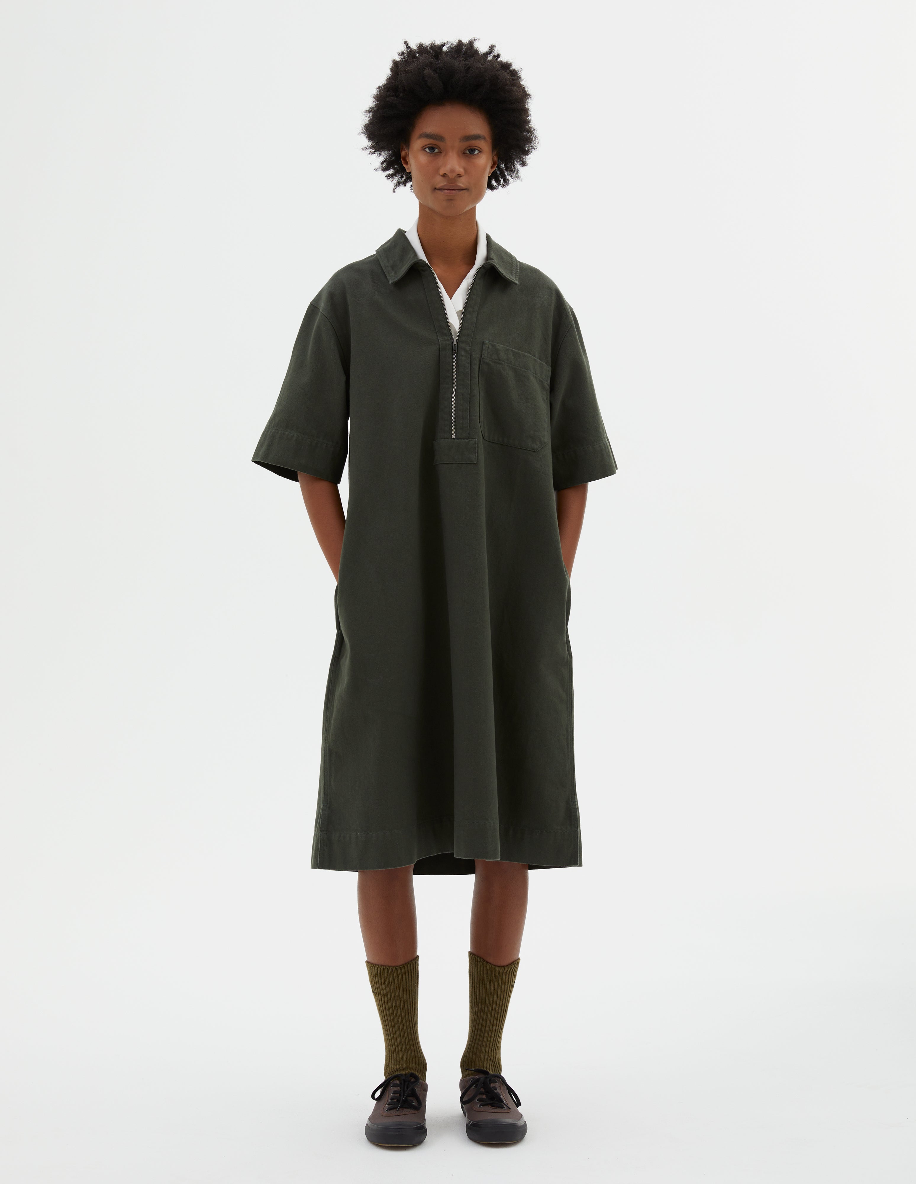 Forest cotton drill utility dress | MHL. by Margaret Howell