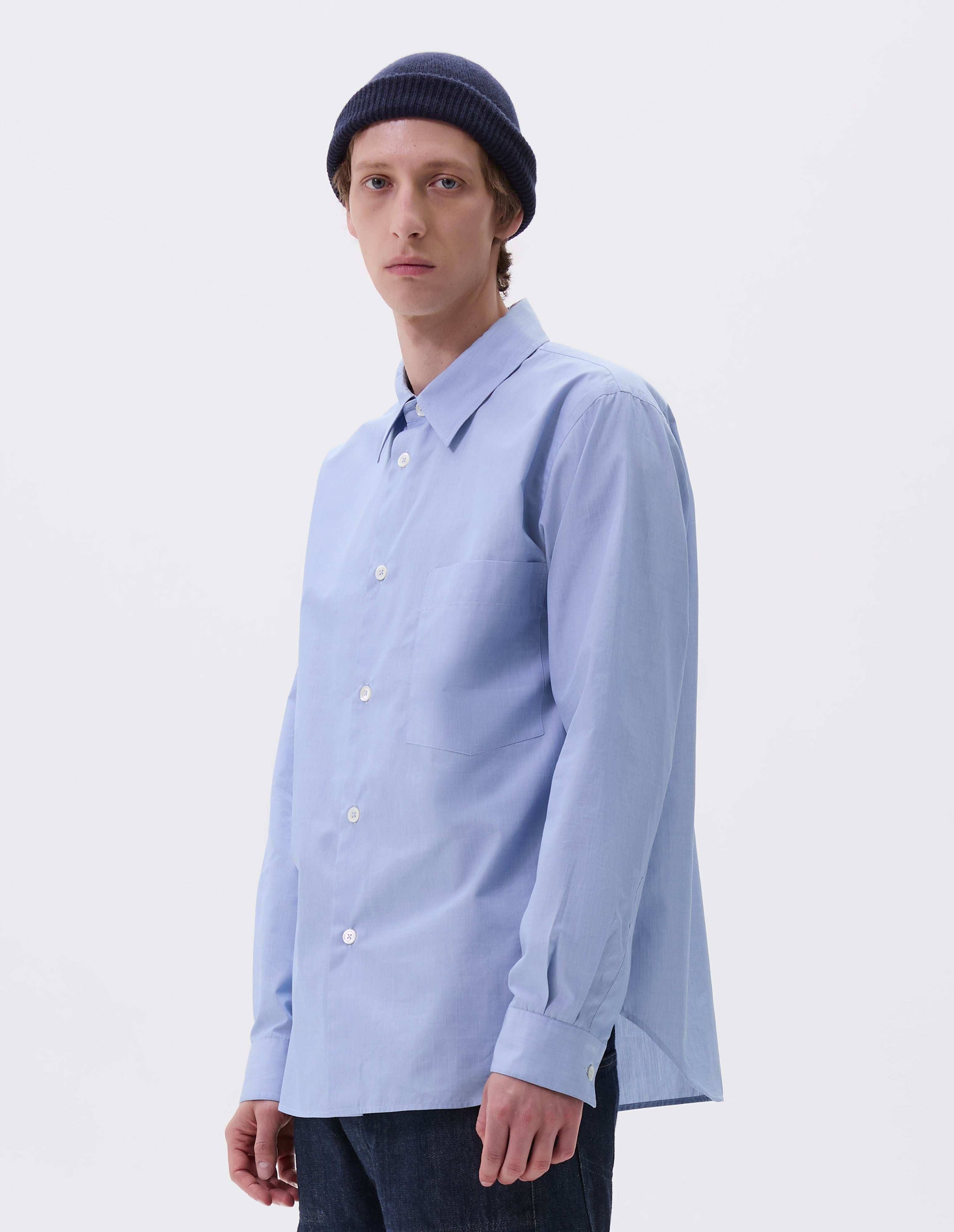Pale blue end on end cotton Basic Shirt | Margaret Howell