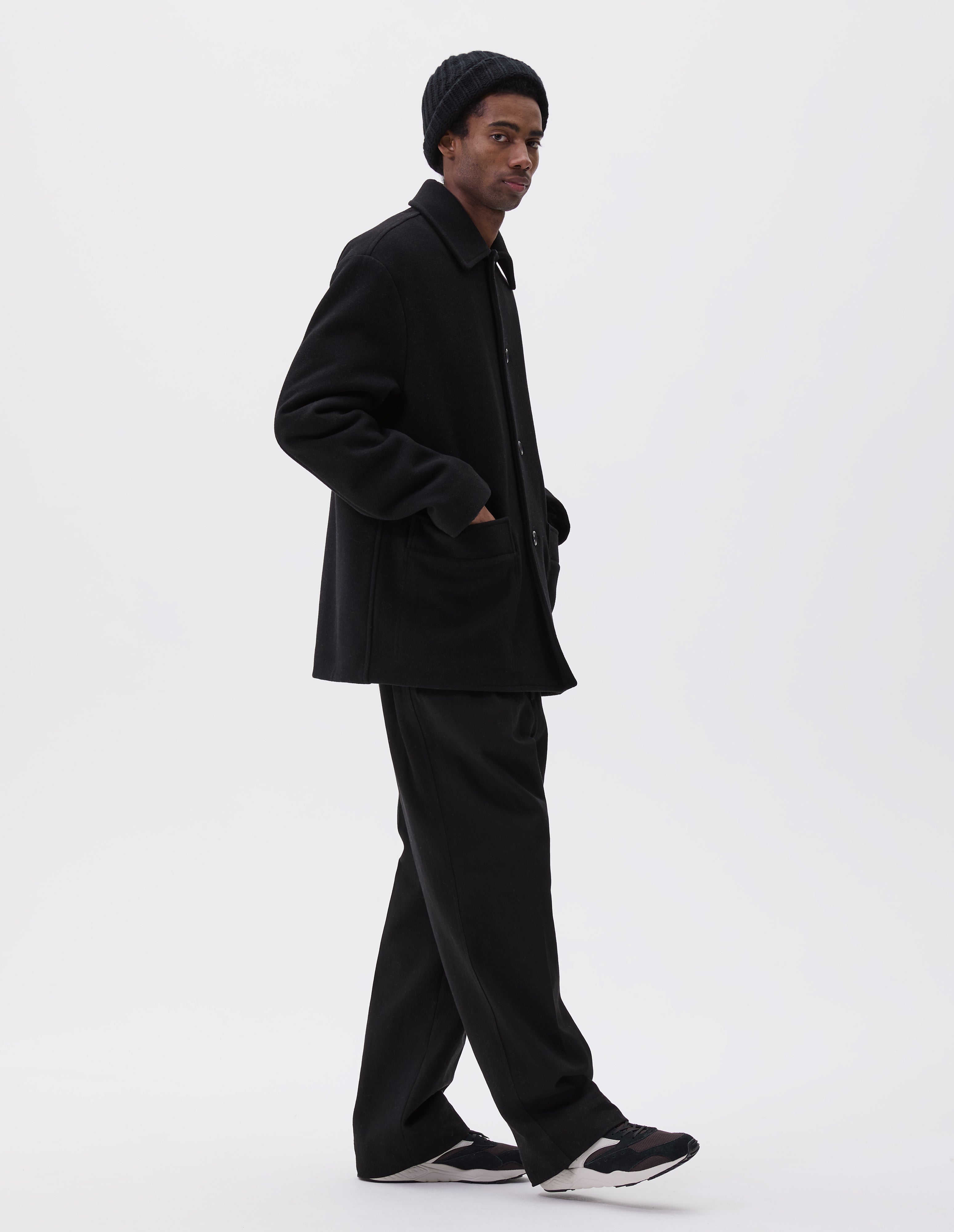 Black felted wool melton Car Coat | Margaret Howell