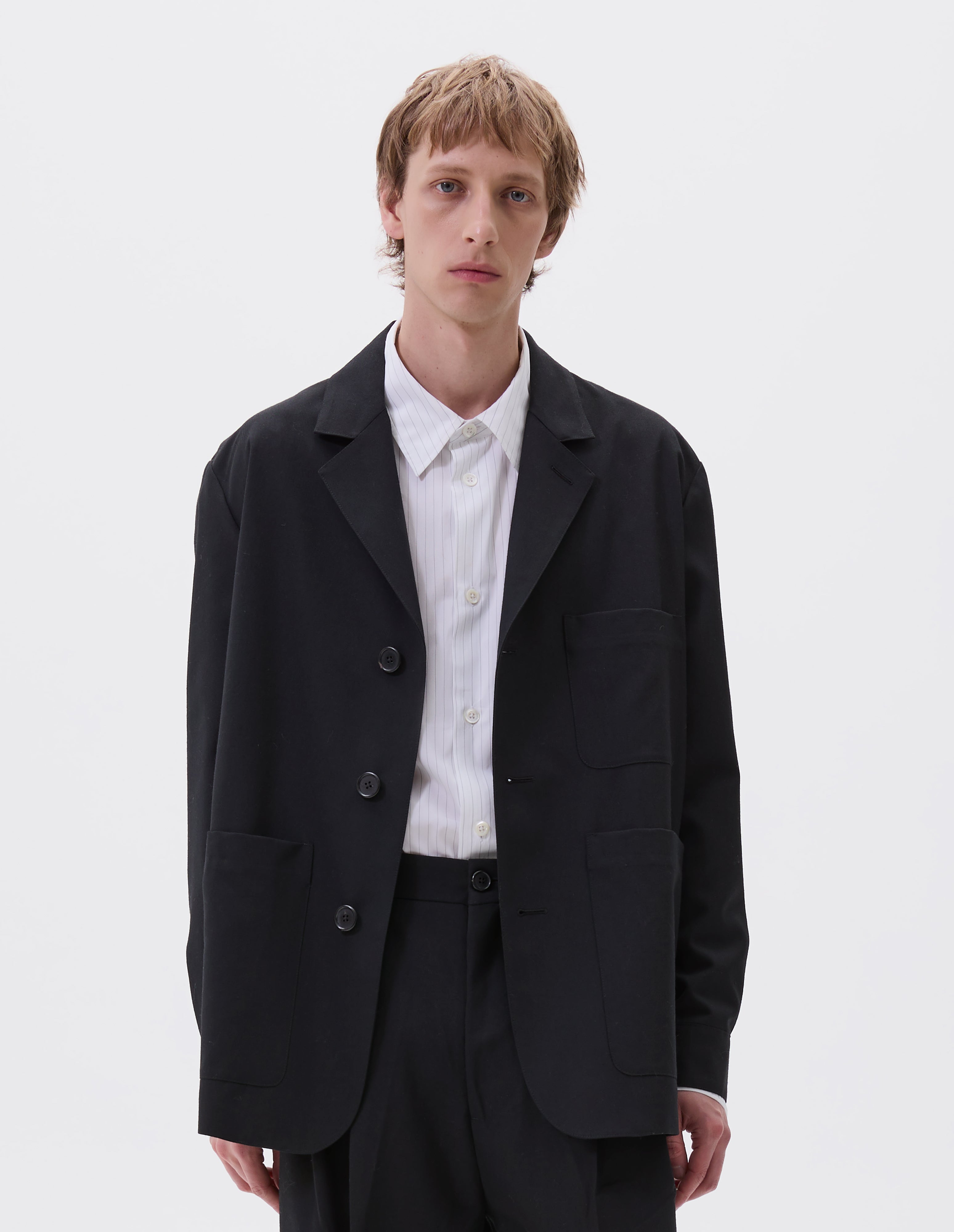 Black dry wool plainweave Shirt Cuff Blazer | Margaret Howell