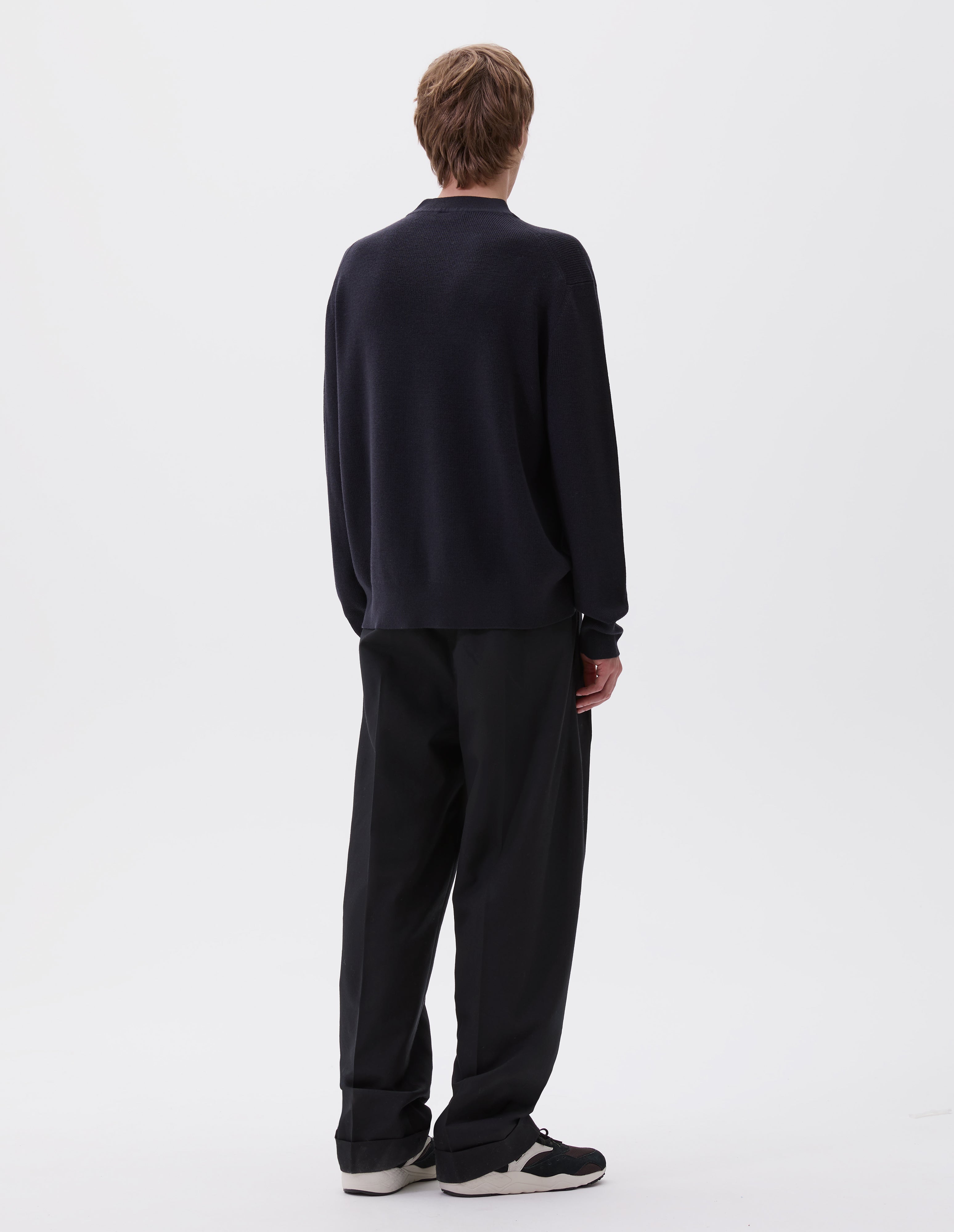 Ink merino wool Fine Rib Crew | Margaret Howell