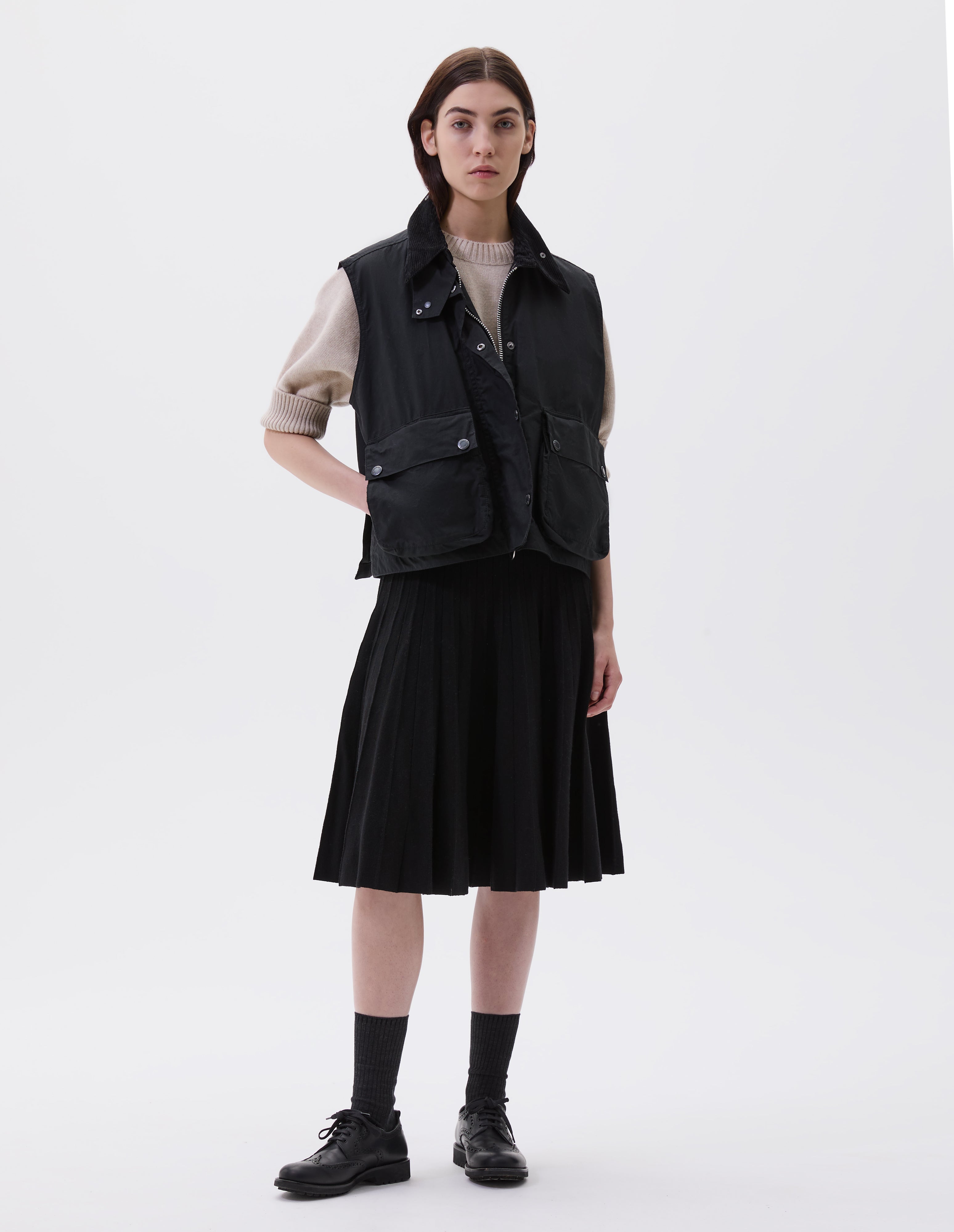 Black dry wax cotton Bedale Gilet | Margaret Howell