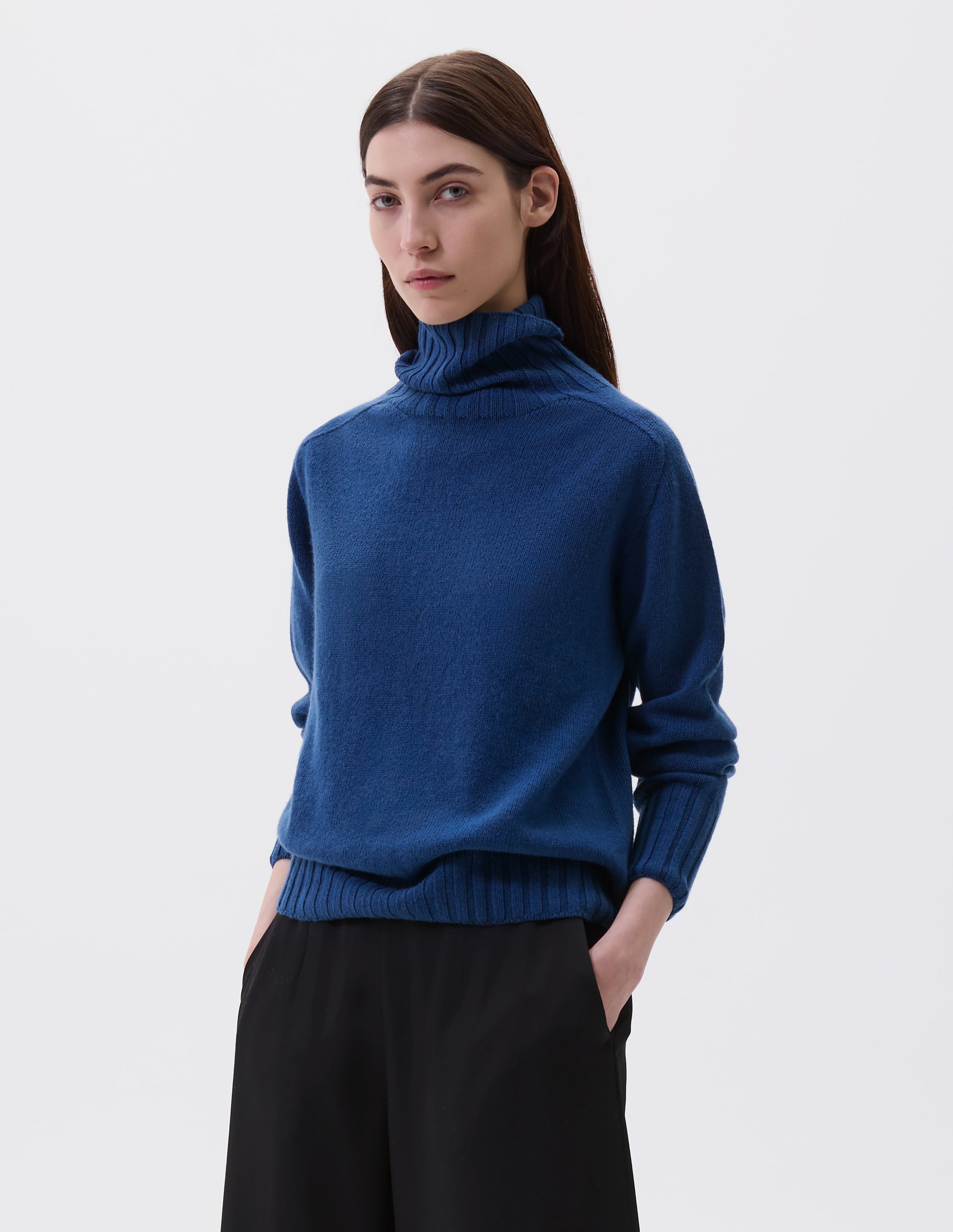 Steel blue cashmere Wide Roll Neck | Margaret Howell