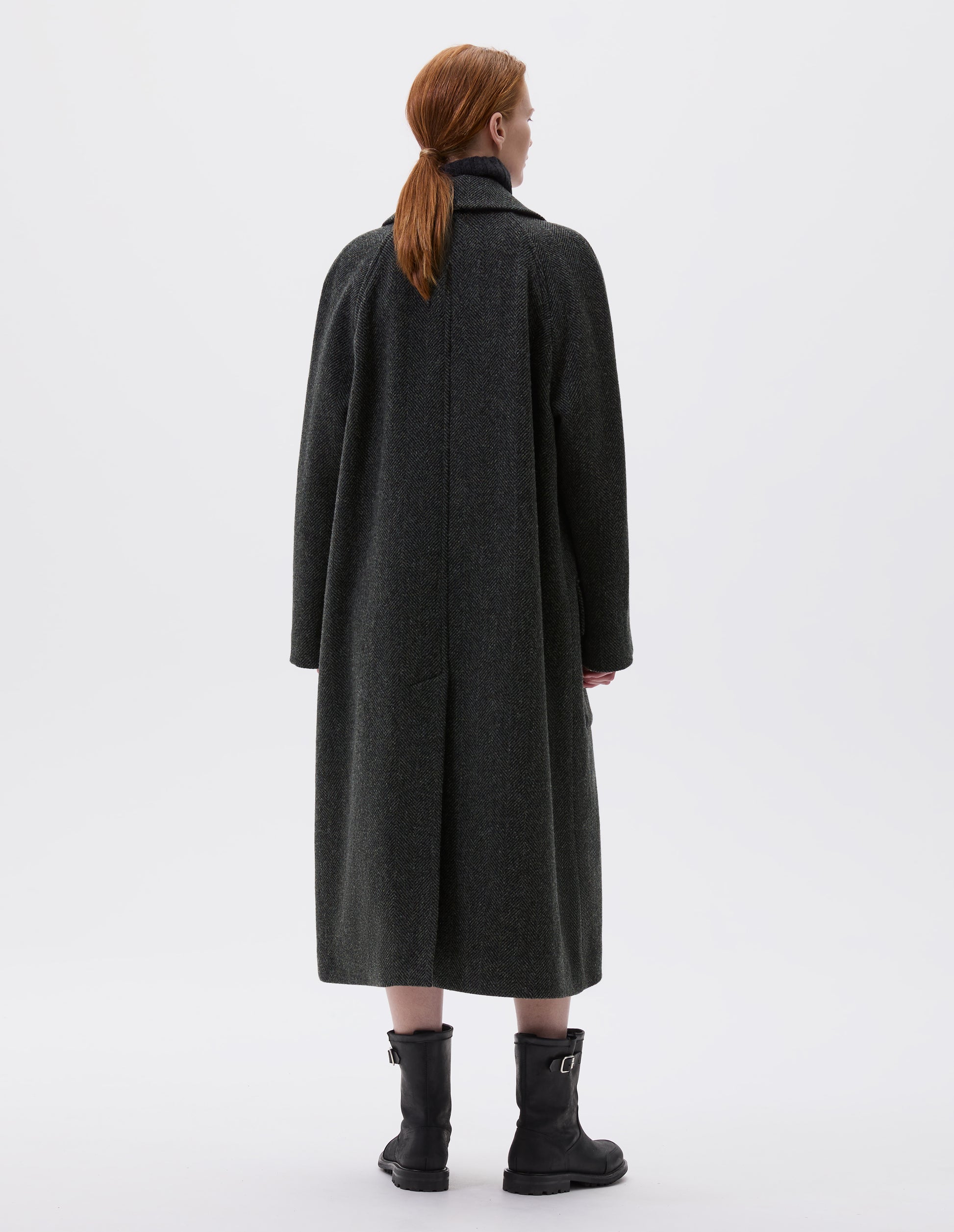 Norwegian Wool Black Herringbone Coat Green Black British Wool