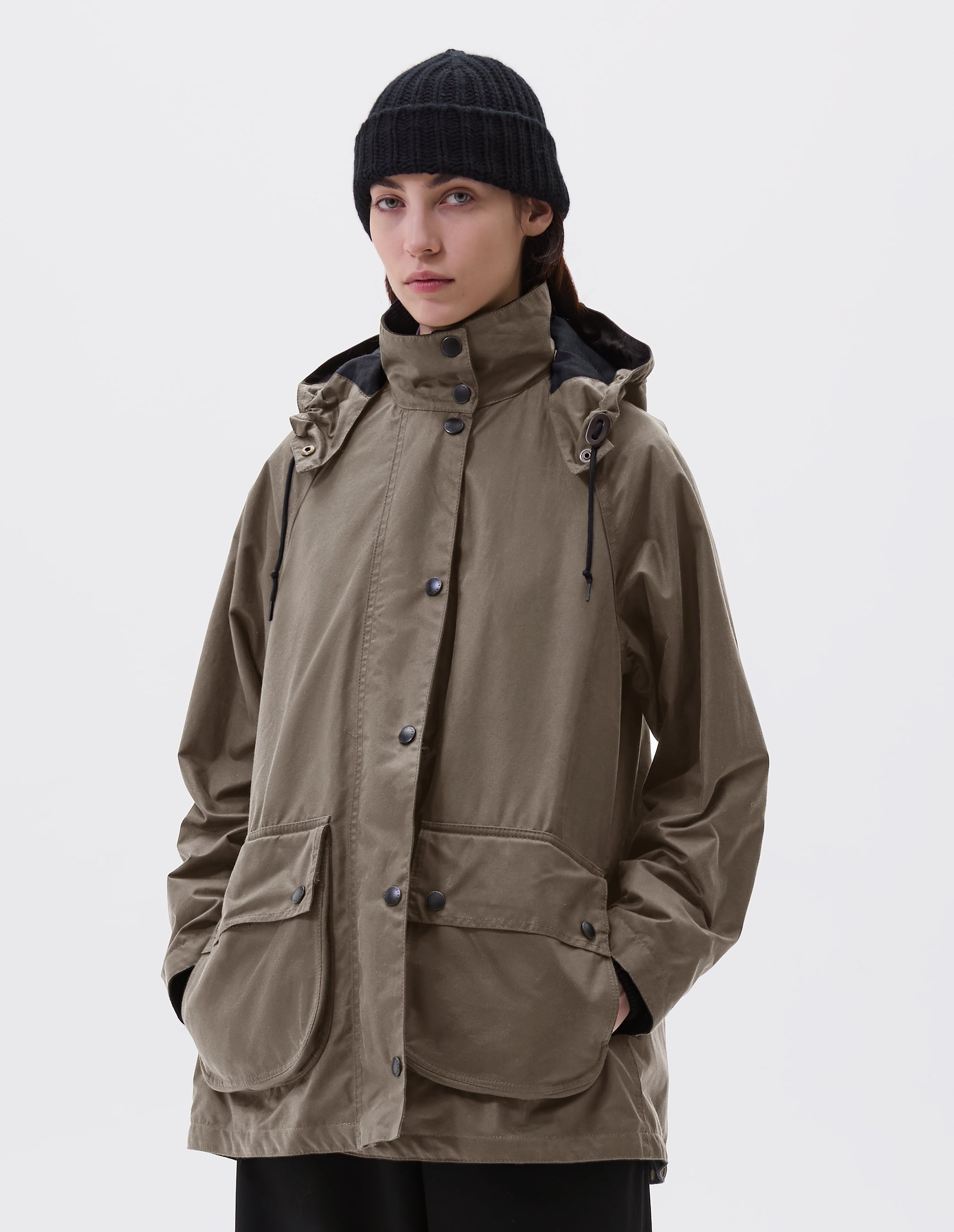 Kelp waxed cotton Stand Collar Parka Margaret Howell