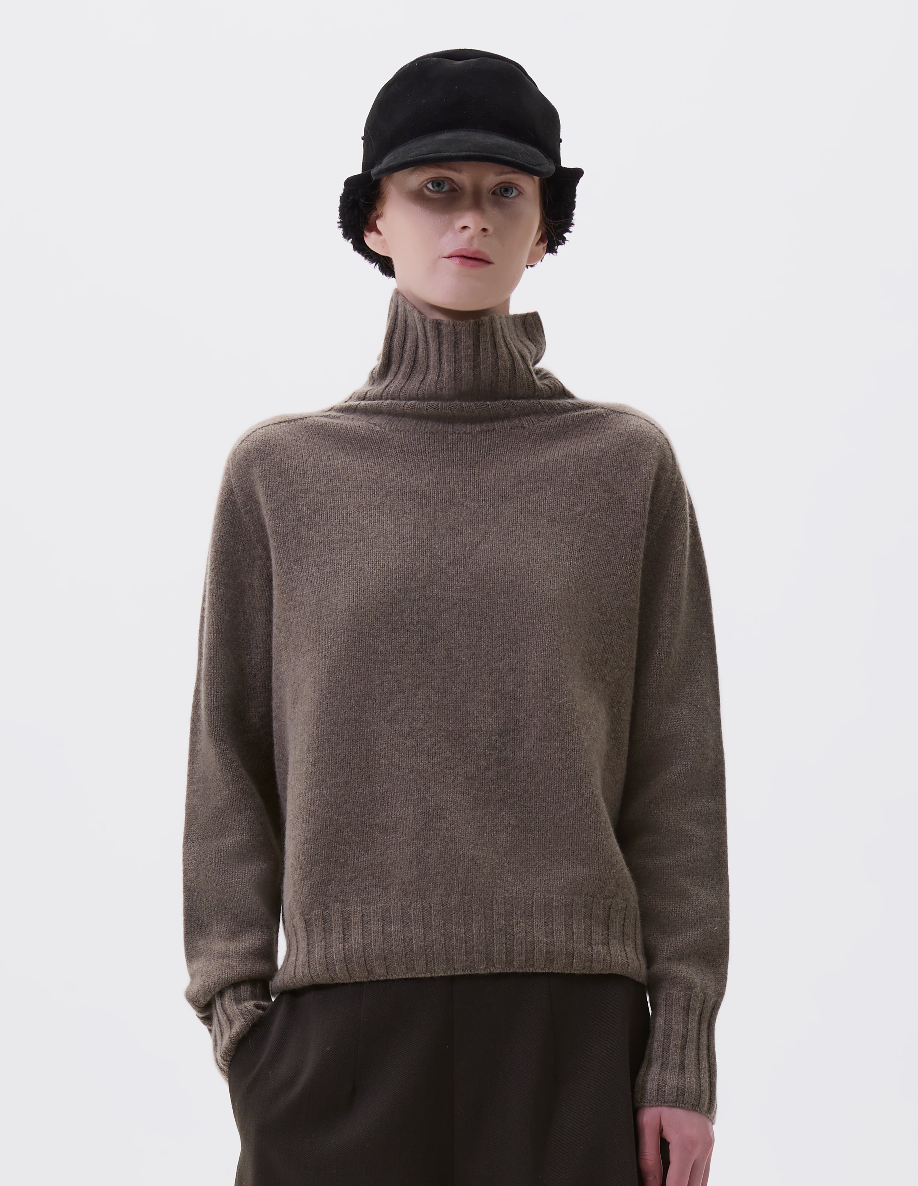 Charcoal cashmere Wide Roll Neck | Margaret Howell