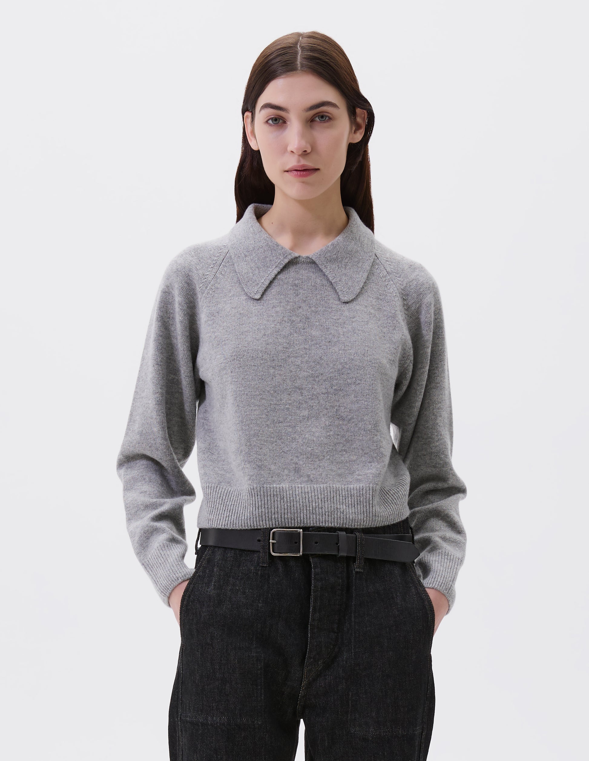 Grey melange merino Large Collared Jumper Margaret Howell