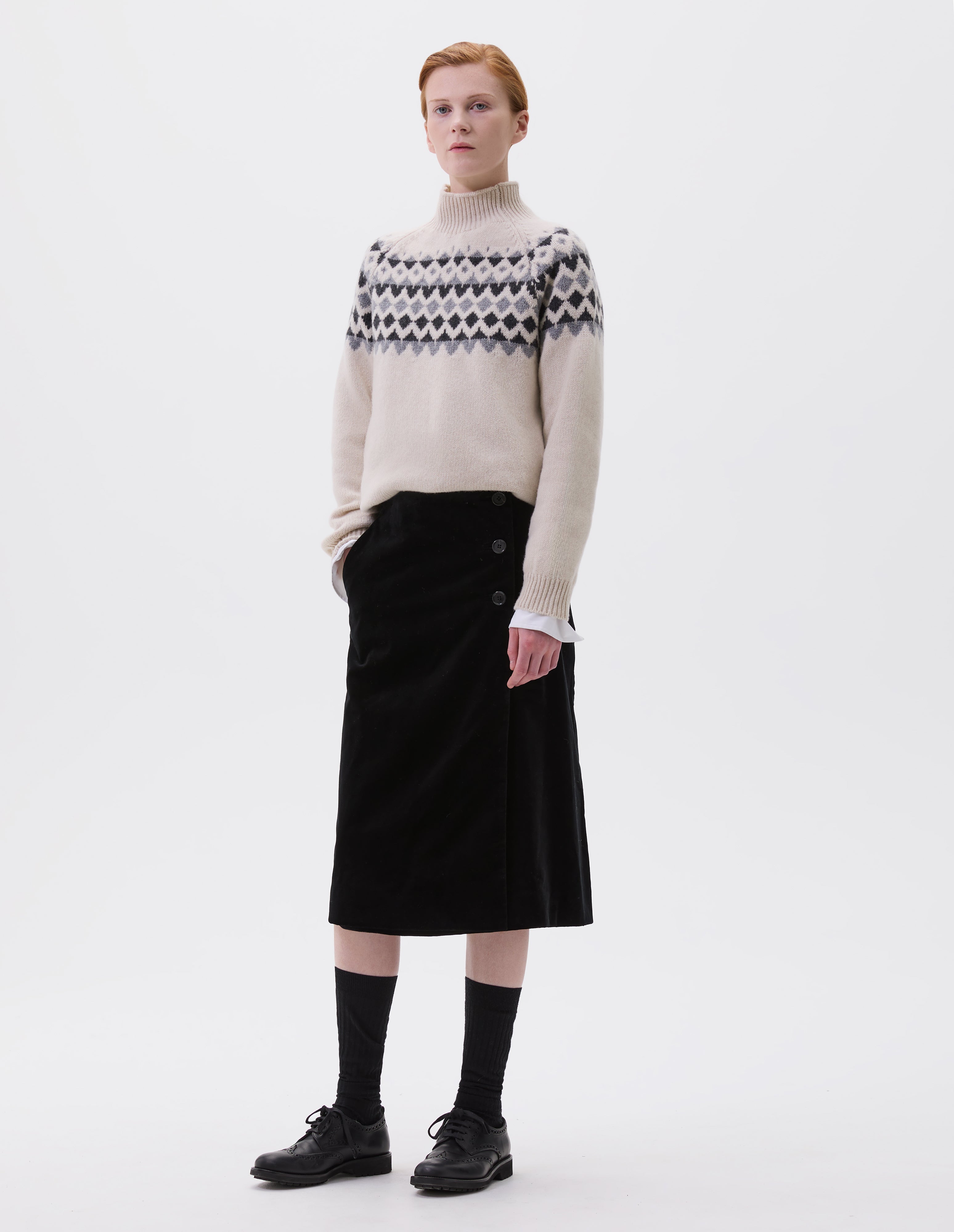Bone cotton wool Double Pleat Skirt | MHL. by Margaret Howell