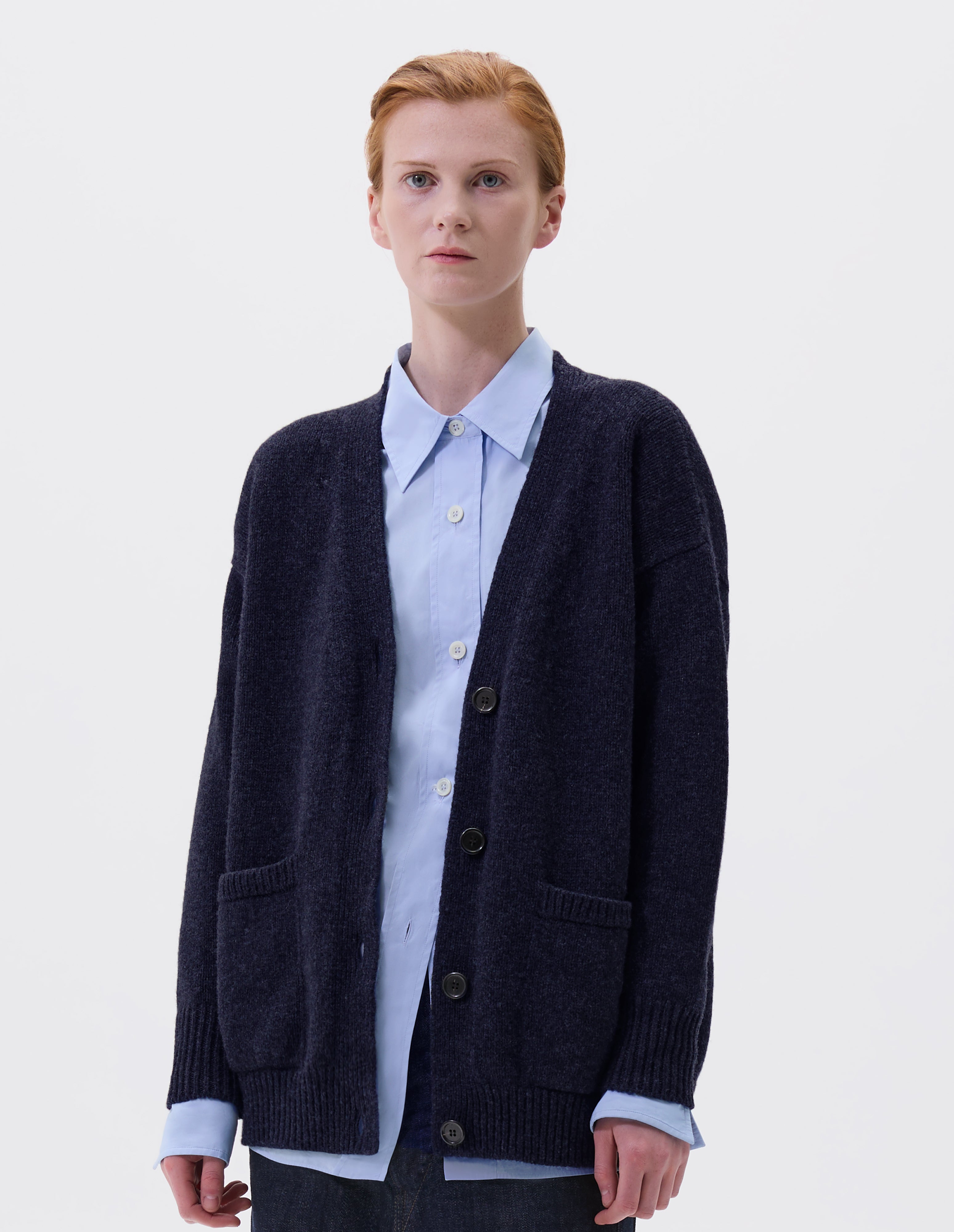 Navy geelong Boxy Cardigan | Margaret Howell