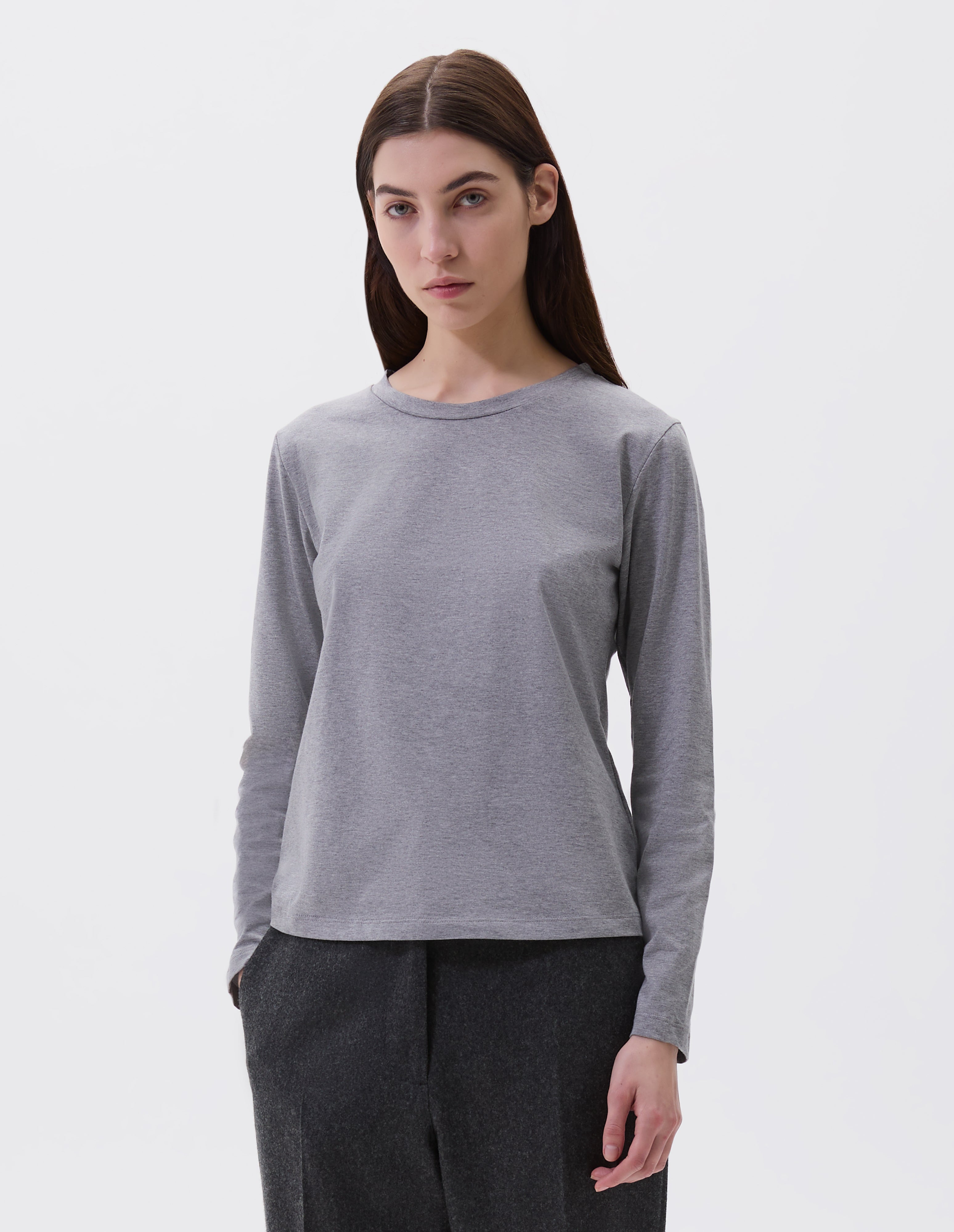 Grey cotton Wide Neck Long Sleeve T Shirt | Margaret Howell