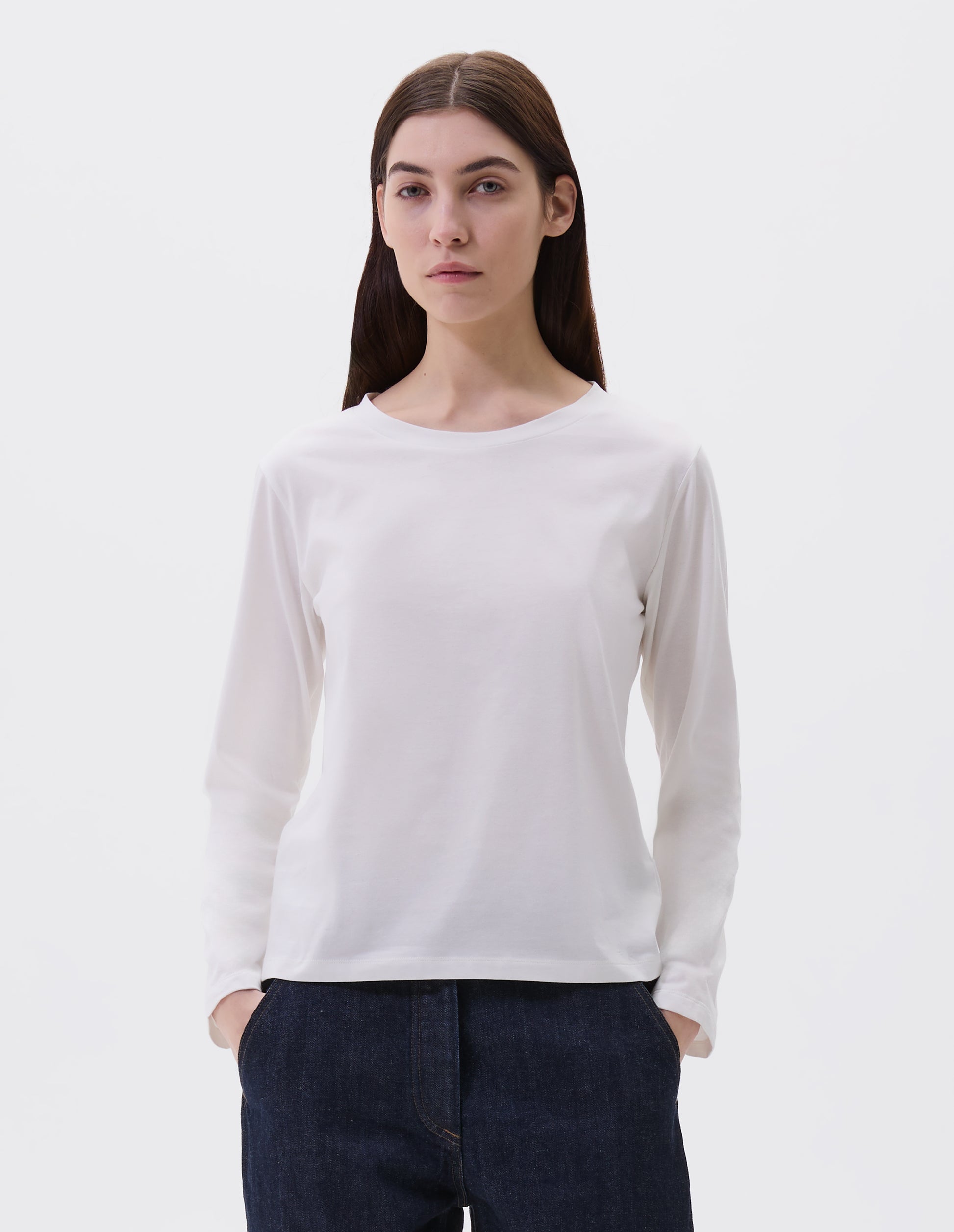 Off white cotton Wide Neck Long Sleeve T Shirt Margaret Howell