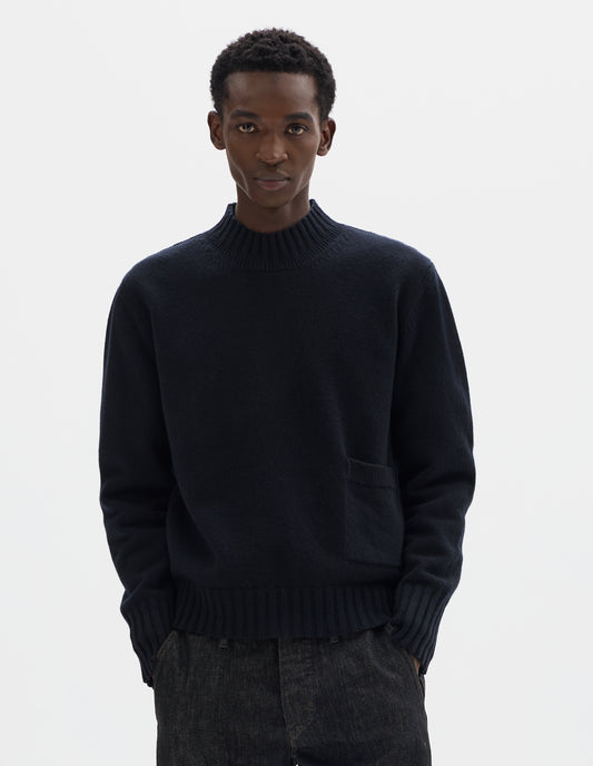 SINGLE POCKET CREW NECK JUMPER | GEELONG LAMBSWOOL | INK