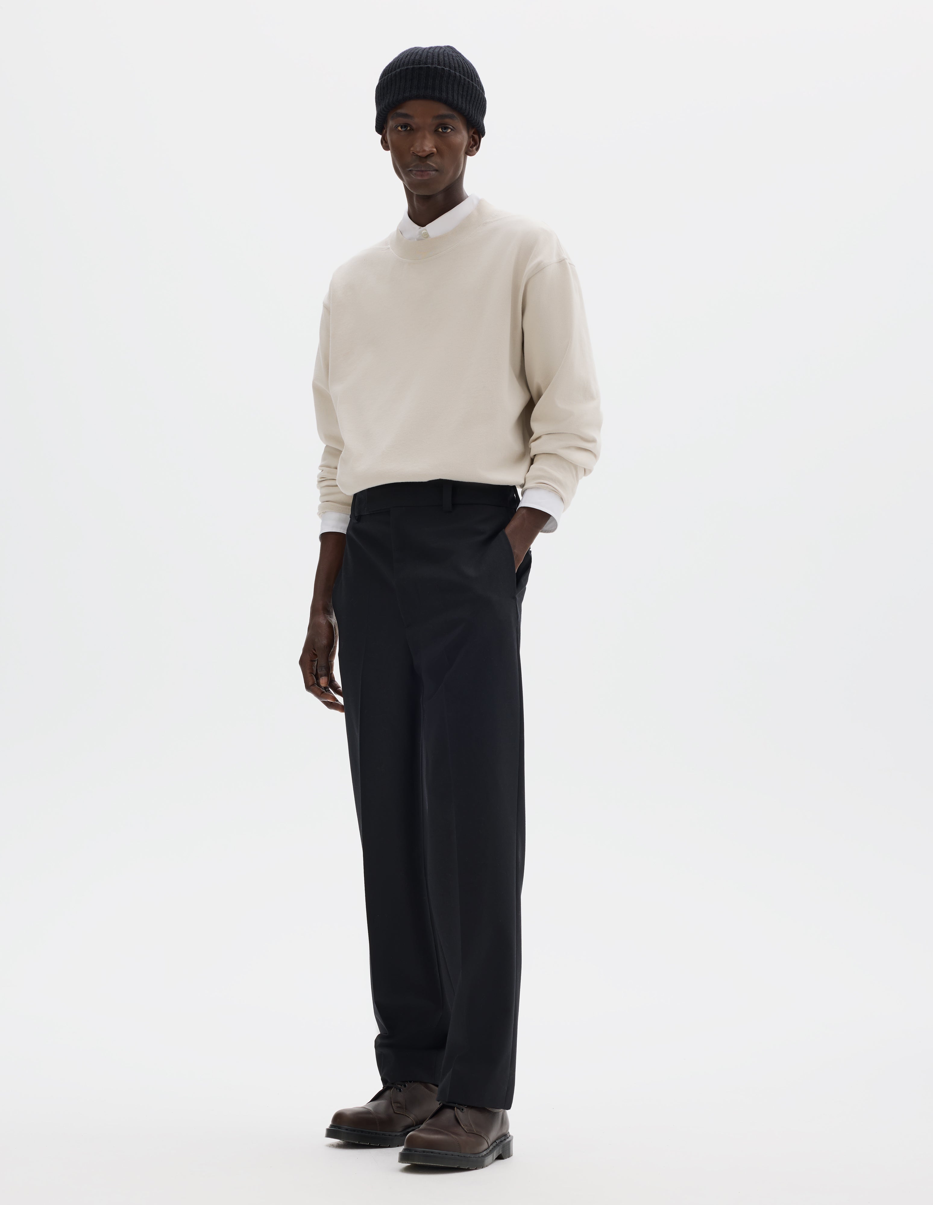 Charcoal crisp wool plainweave Back Yoke Trousers | Margaret Howell