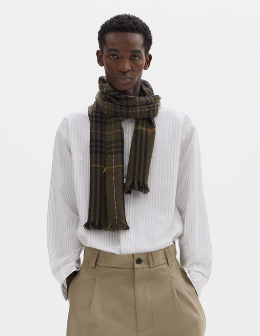 GRID CHECK SCARF | GEELONG LAMBSWOOL | KHAKI