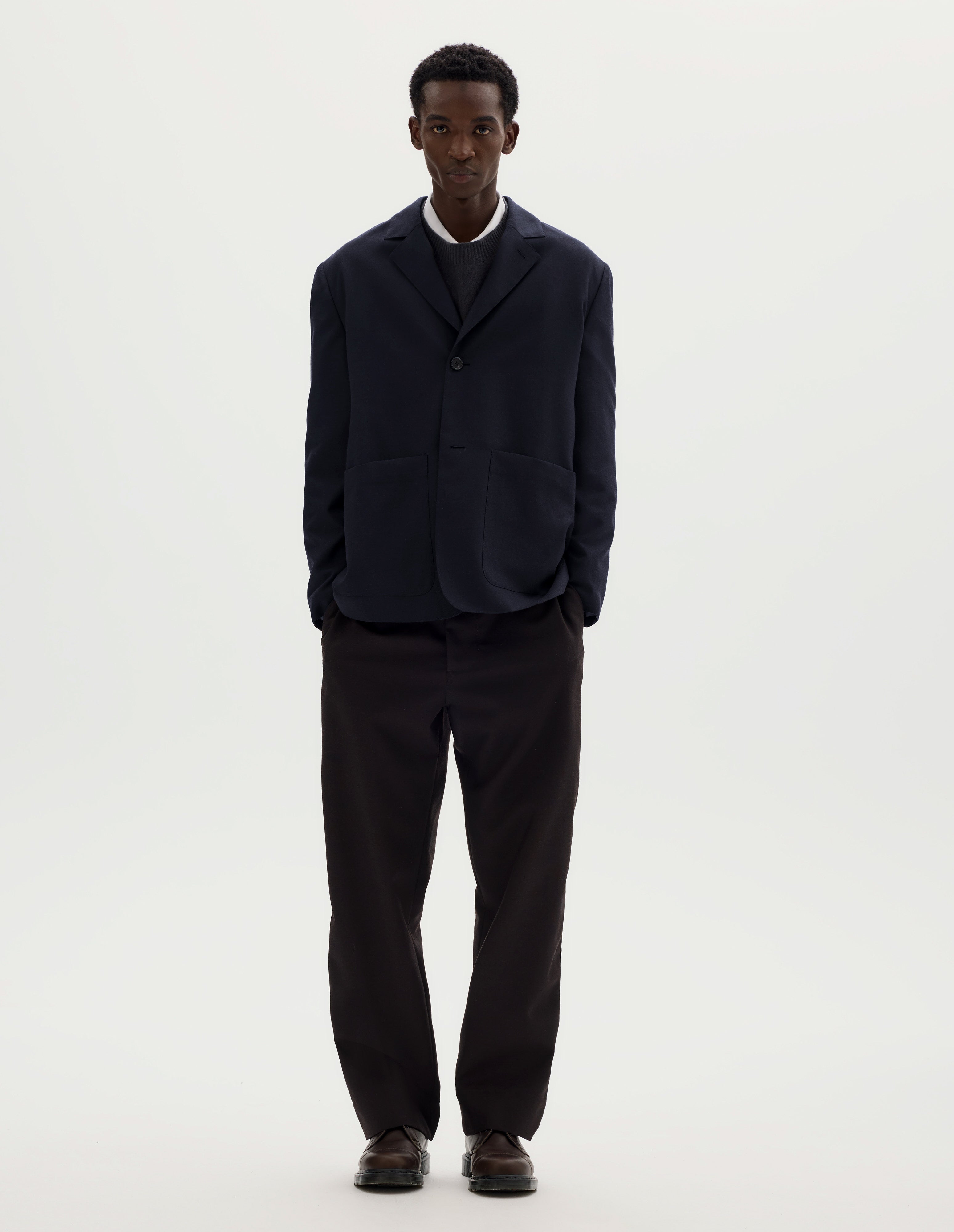 Navy worsted wool cotton Patch Pocket Blazer | Margaret Howell