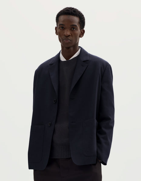 Navy worsted wool cotton Patch Pocket Blazer | Margaret Howell