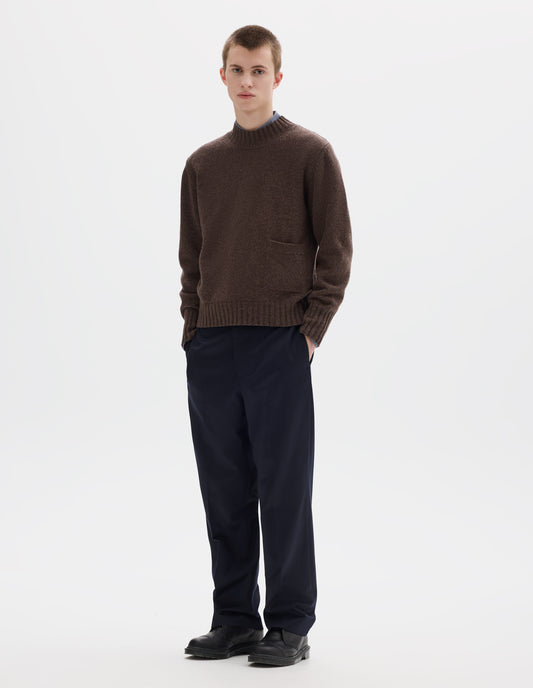 SINGLE POCKET CREW NECK JUMPER | GEELONG LAMBSWOOL | BROWN MELANGE