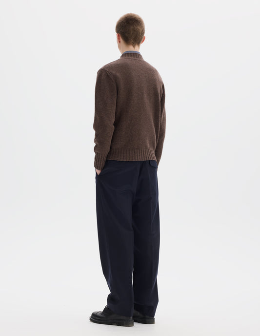 SINGLE POCKET CREW NECK JUMPER | GEELONG LAMBSWOOL | BROWN MELANGE