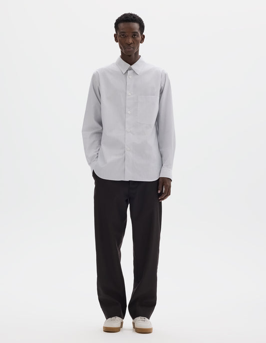 BASIC SHIRT | COTTON MICRO STRIPE | WHITE / NAVY