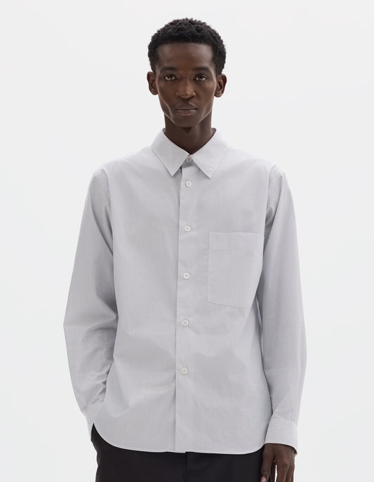 BASIC SHIRT | COTTON MICRO STRIPE | WHITE / NAVY