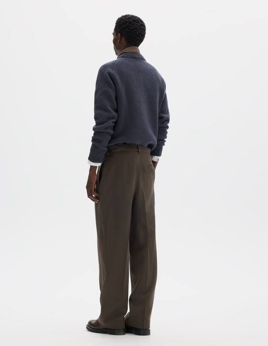 TEXTURED RIB CREW NECK JUMPER | IRREGULAR SPUN WOOL | SLATE