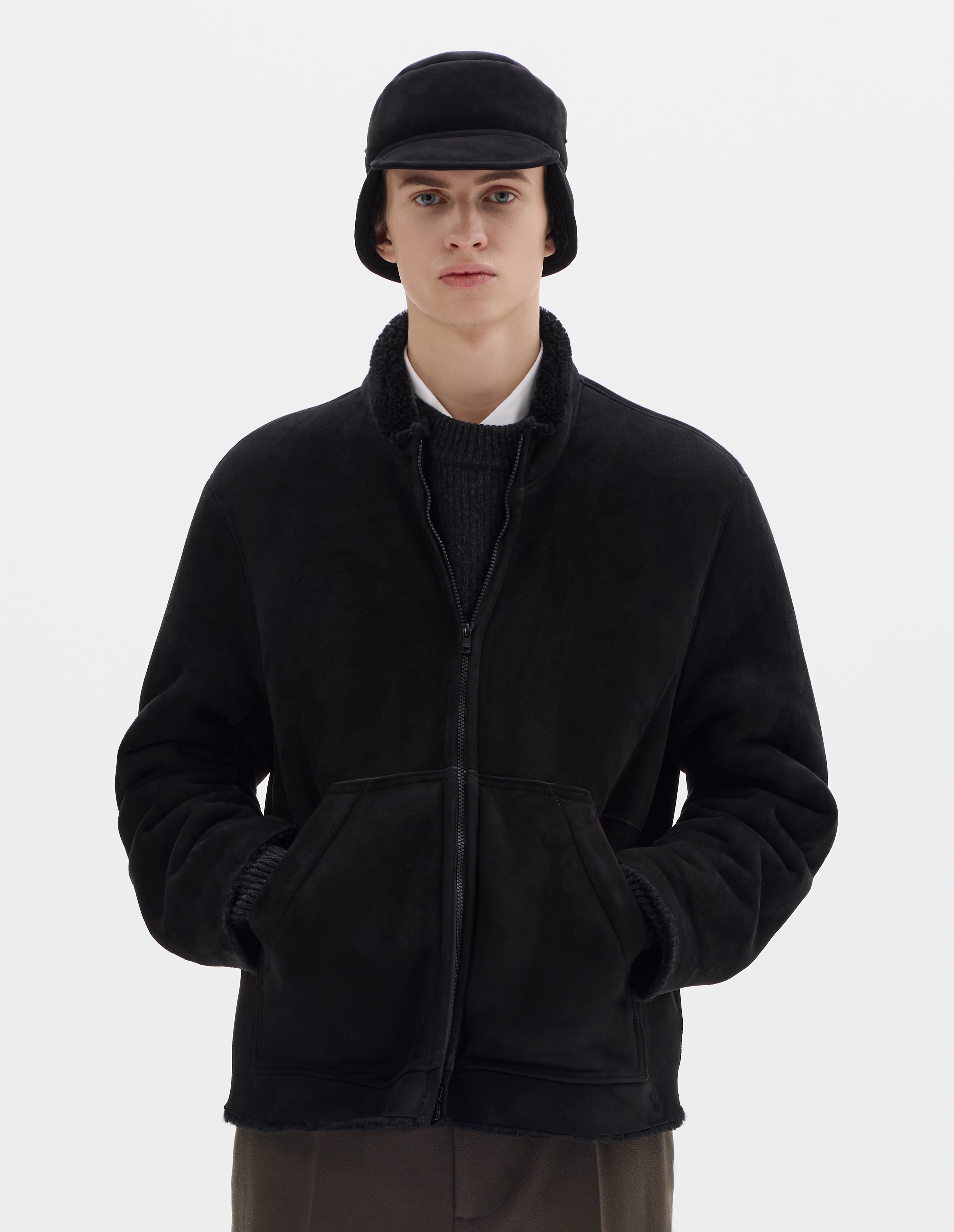 Black curly merino Raw Edge Shearling Coat | Margaret Howell