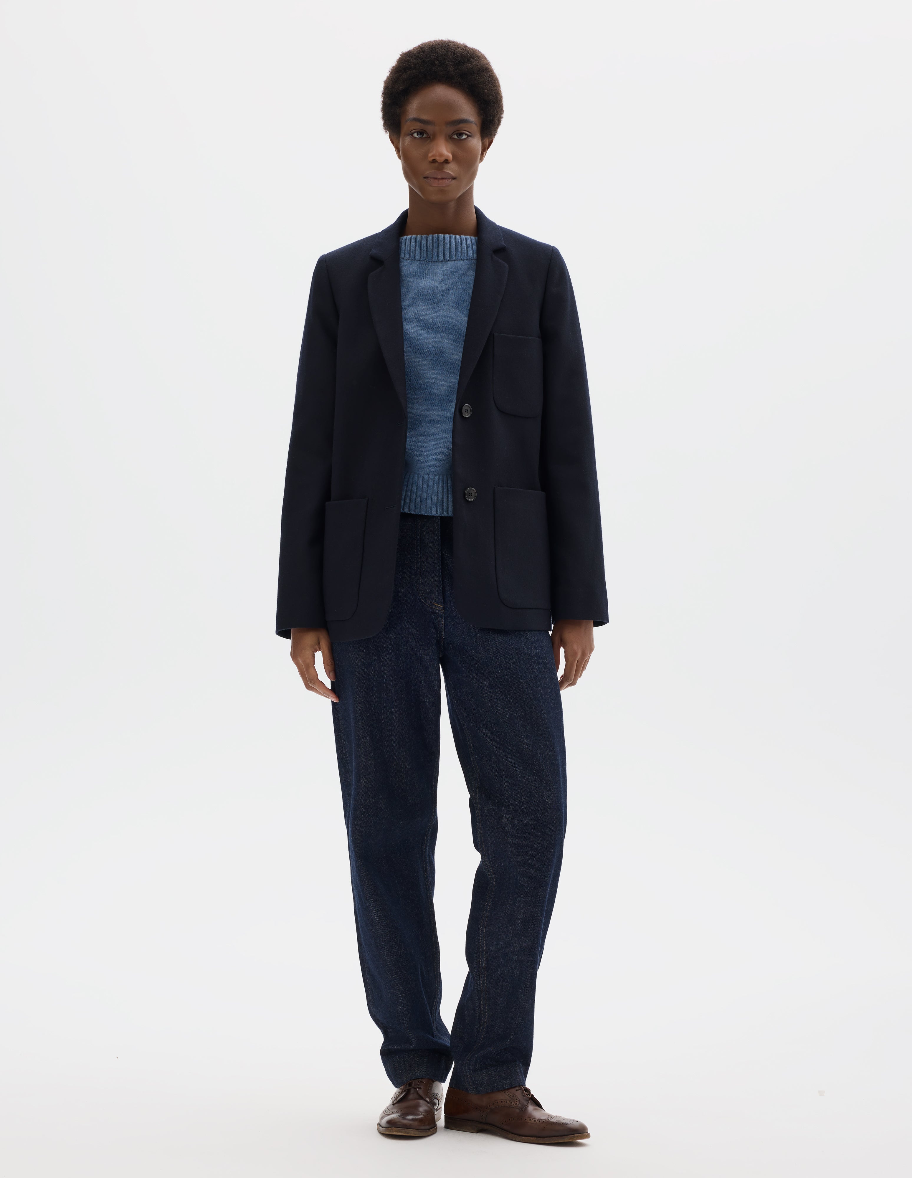 Navy wool twill Patch Pocket Cardigan Jacket | Margaret Howell
