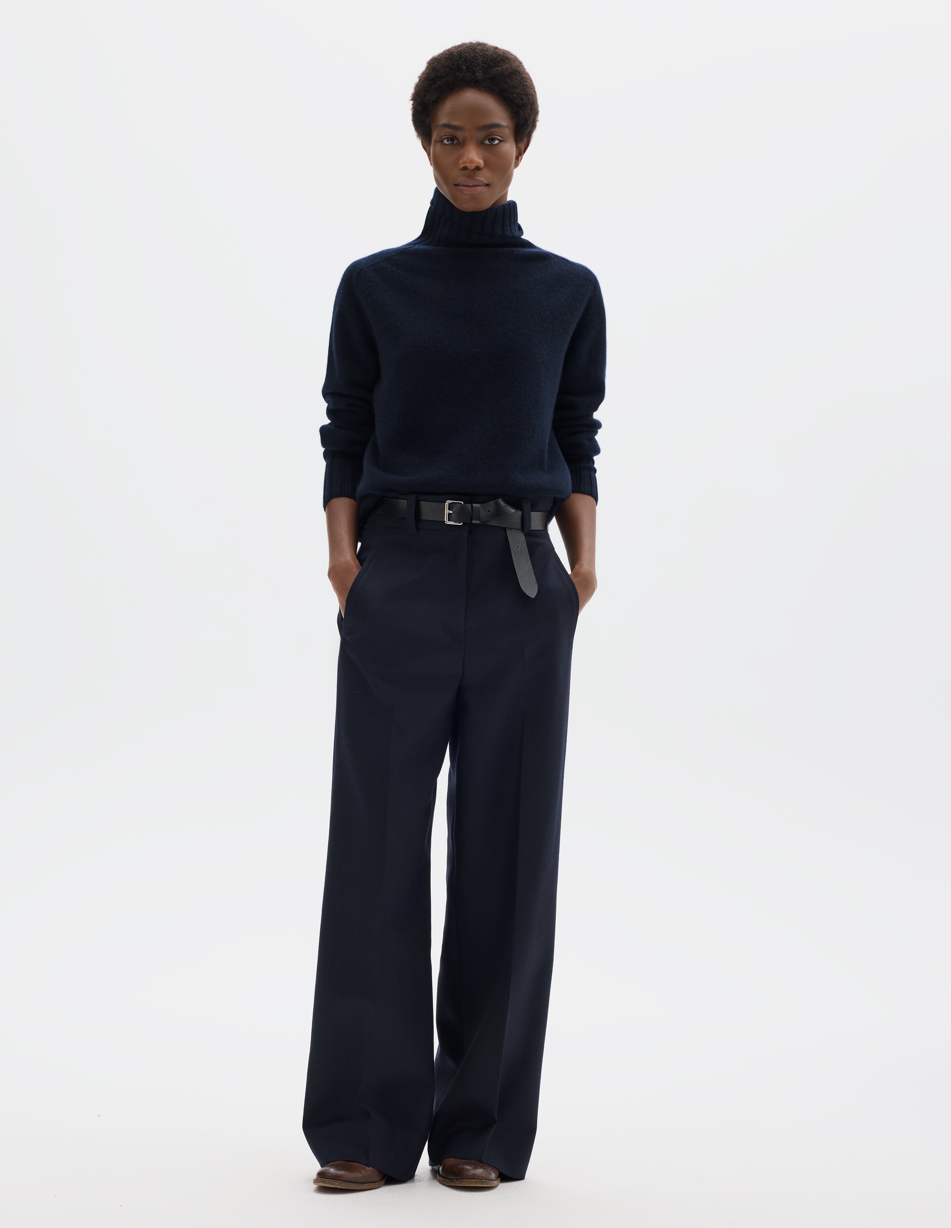 Dark navy wool Side Closure Twin Pleat Trousers | Margaret Howell