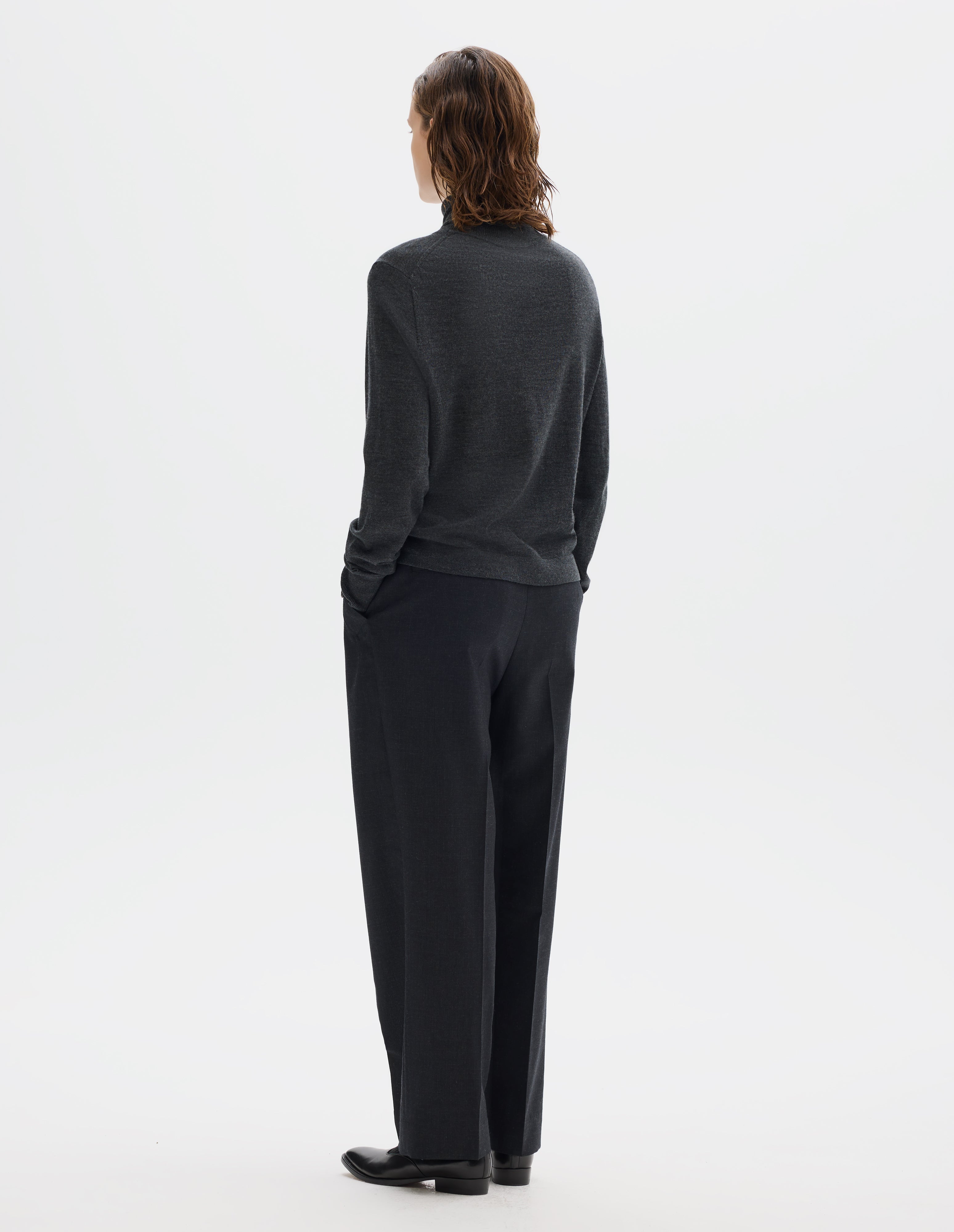 Charcoal merino wool Fine Gauge Roll Neck Top | Margaret Howell