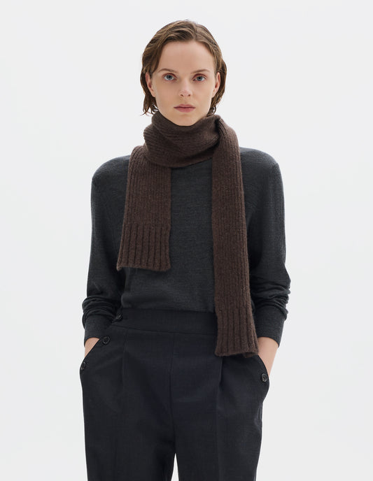 NARROW RIBBED SCARF | CHAIN CASHMERE | BARK
