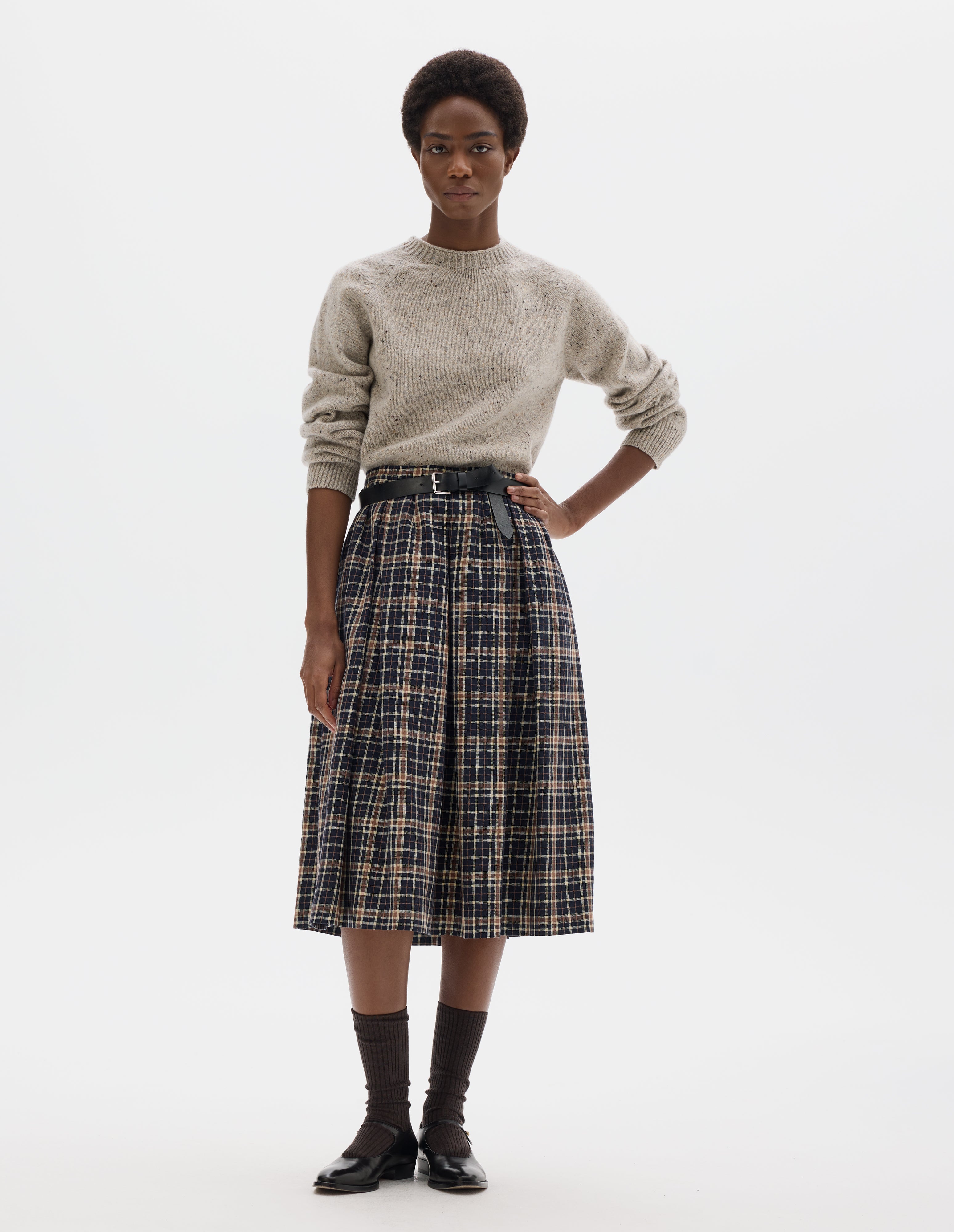 Cocoa irregular spun cotton side vent skirt | MHL. by Margaret Howell