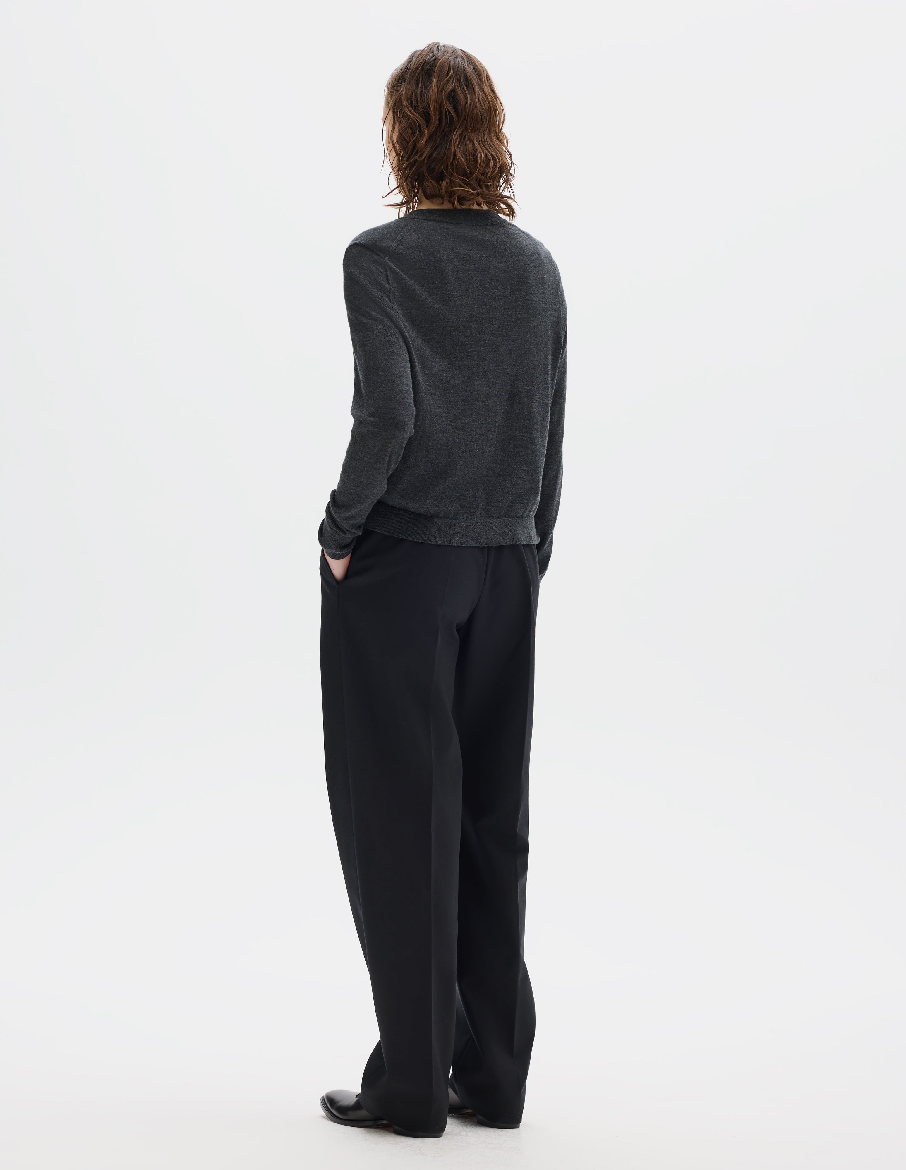 Charcoal wool Cardigan with Grosgrain Placket | Margaret Howell