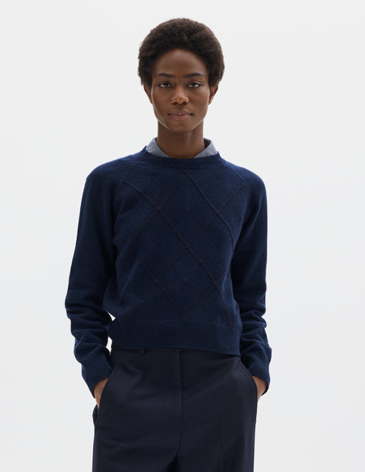 TEXTURED ARGYLE JUMPER | MERINO CASHMERE | NAVY