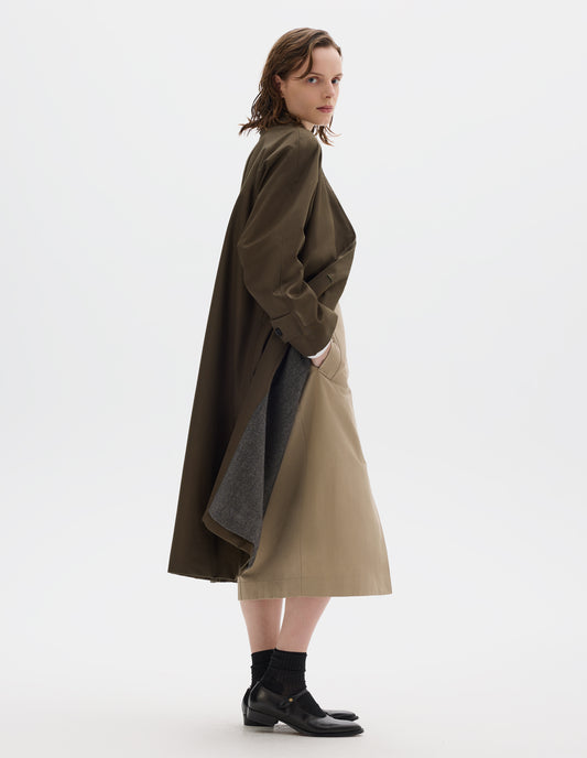 WOOL LINED RAGLAN MAC | SHOWERPROOF COTTON DRILL | DARK KHAKI
