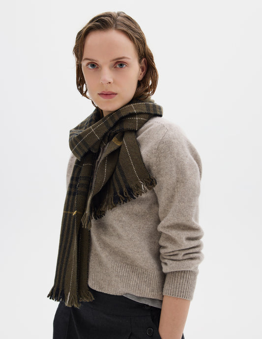 GRID CHECK SCARF | GEELONG LAMBSWOOL | KHAKI