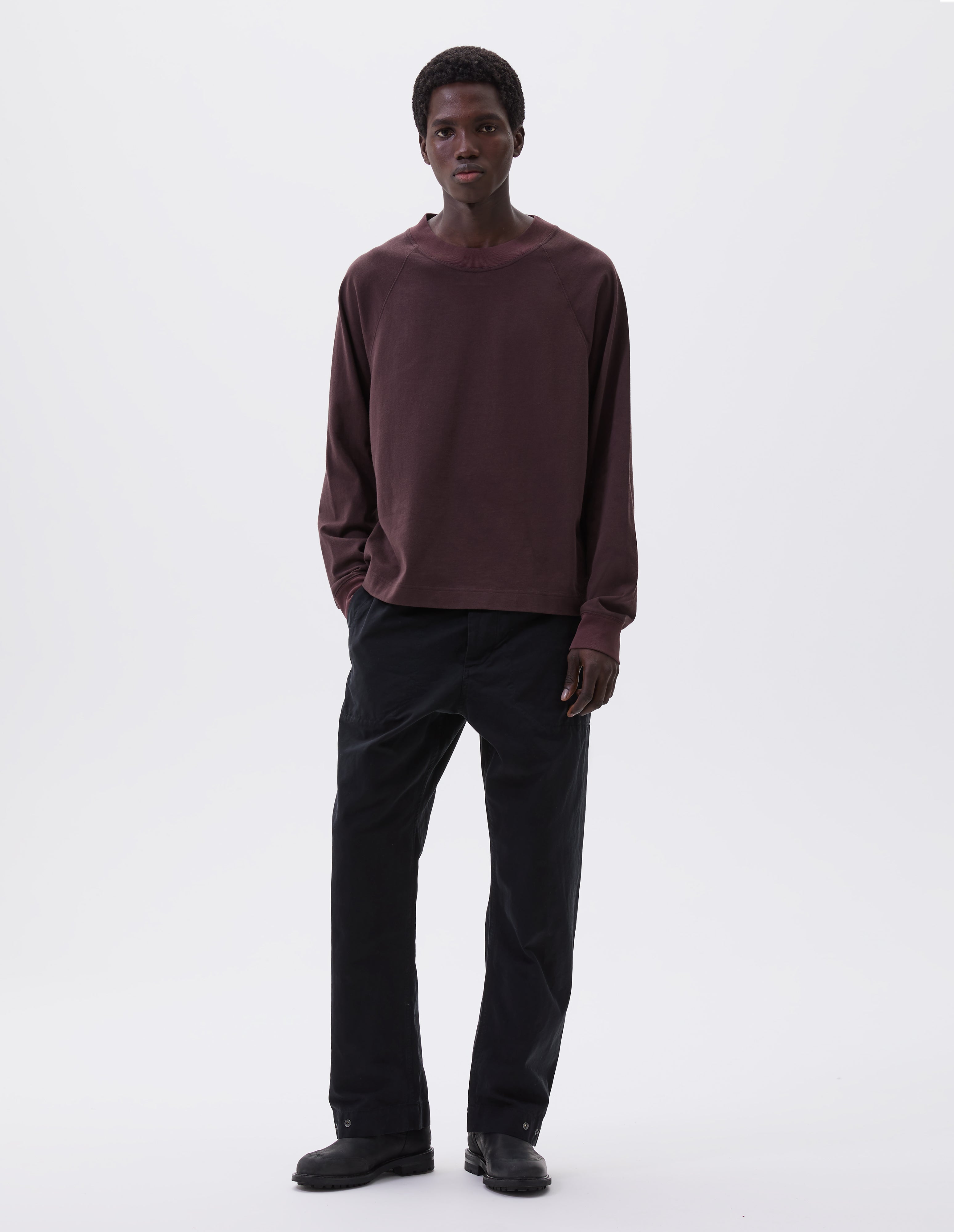 Plum dense cotton jersey Mock Neck T-Shirt | MHL. by Margaret Howell