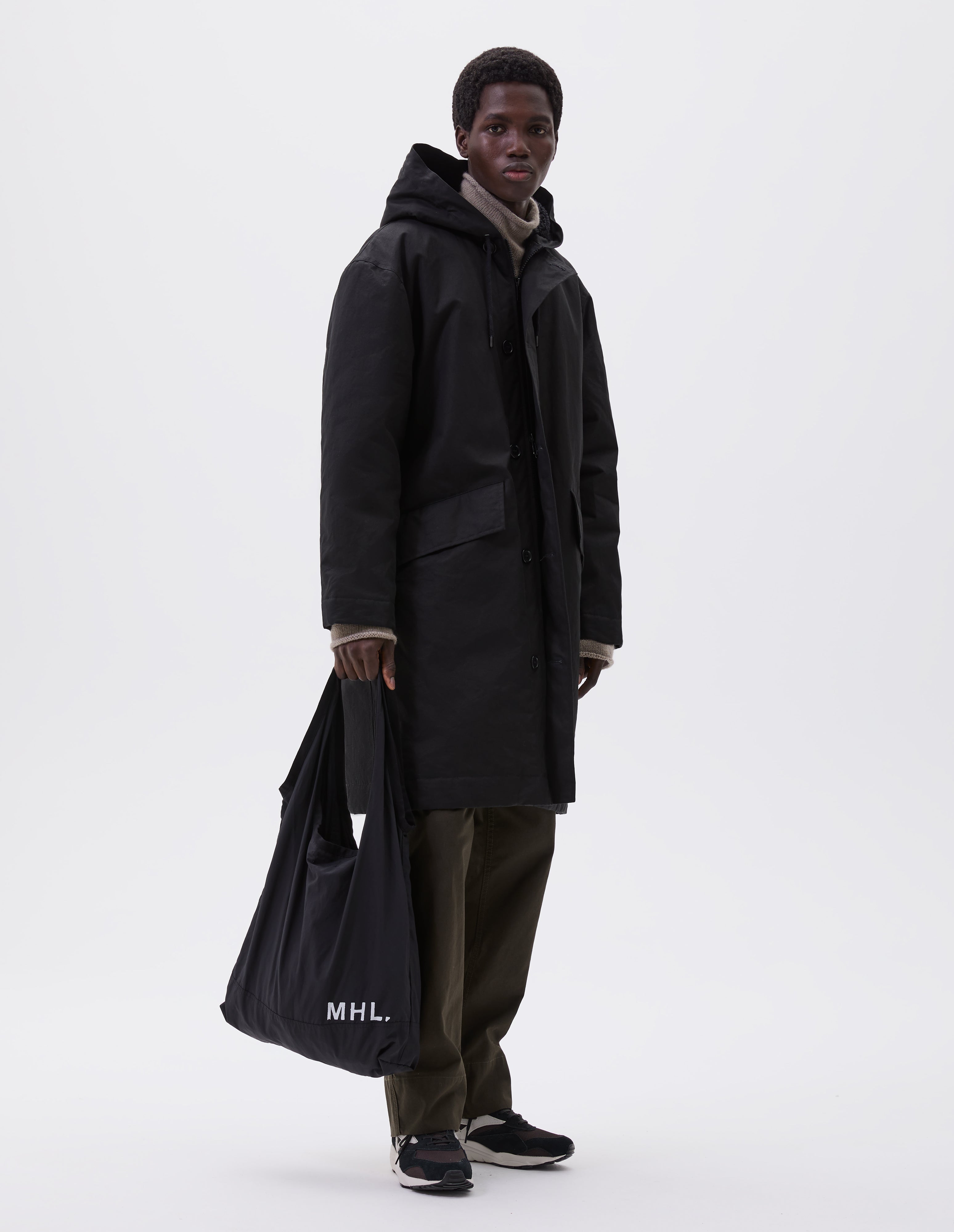 Black dry cotton canvas Hooded Deck Parka | MHL. by Margaret Howell