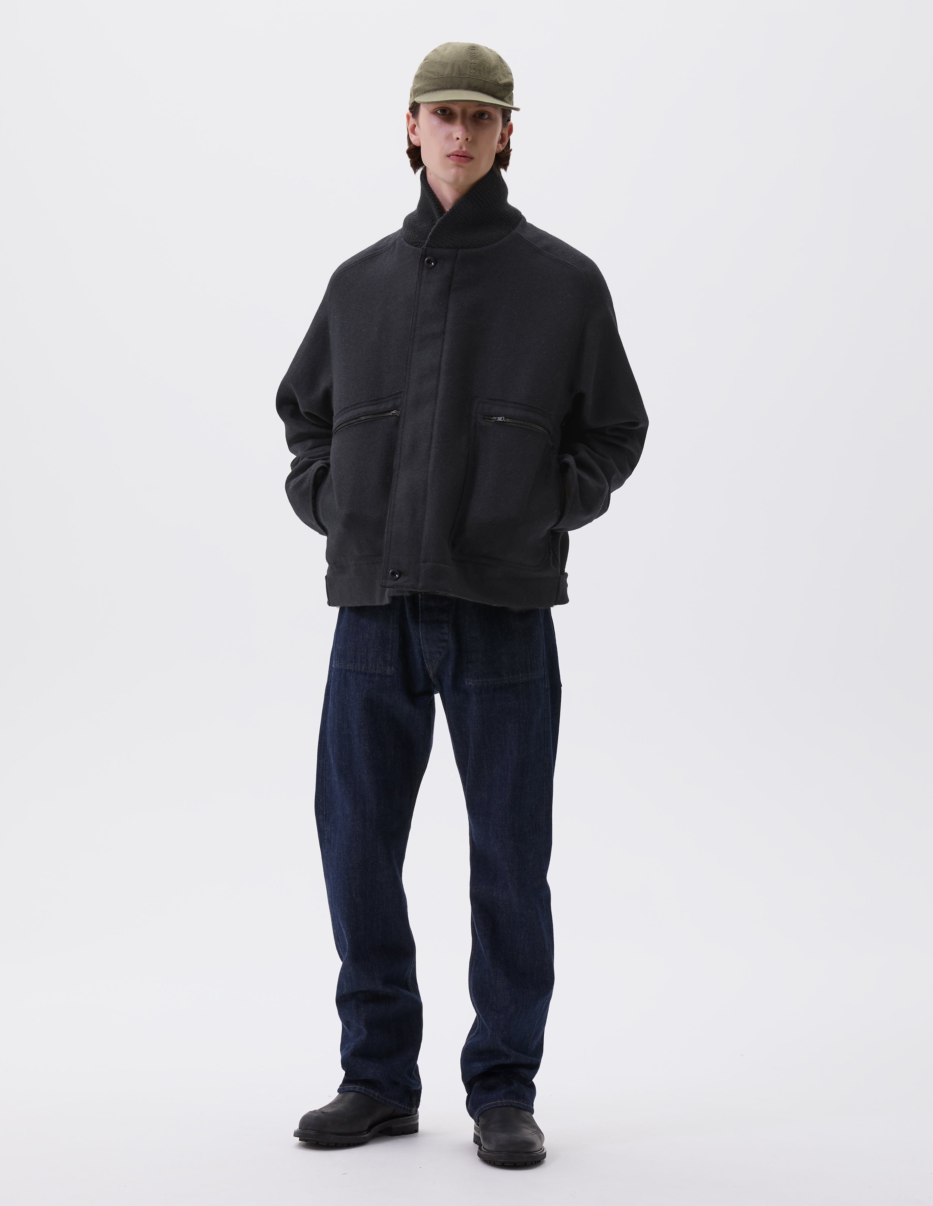 Ink coarse melton wool Rib Neck Jacket | MHL. by Margaret Howell