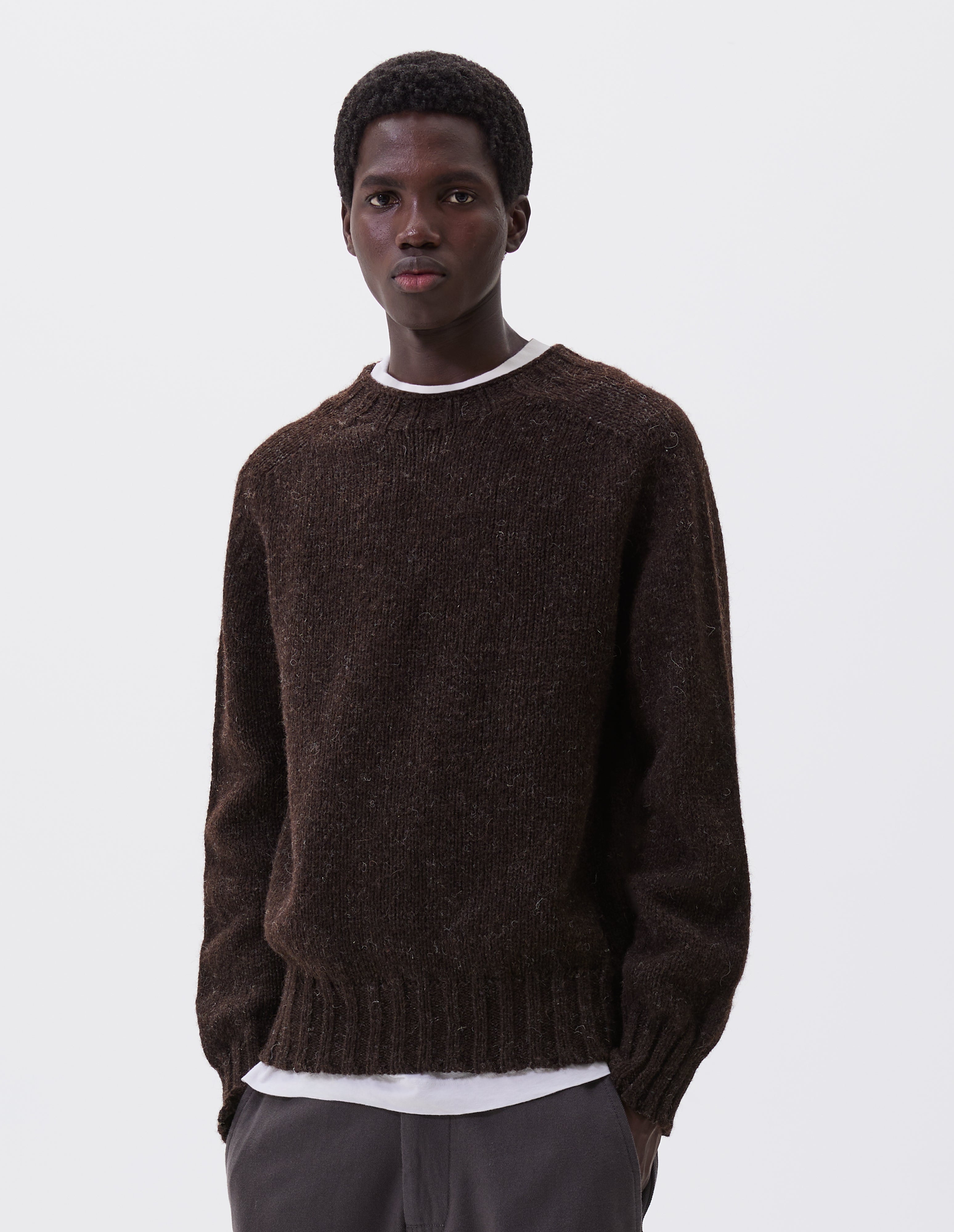 Dark brown wool Chunky Seamless Crew Neck | MHL. by Margaret Howell