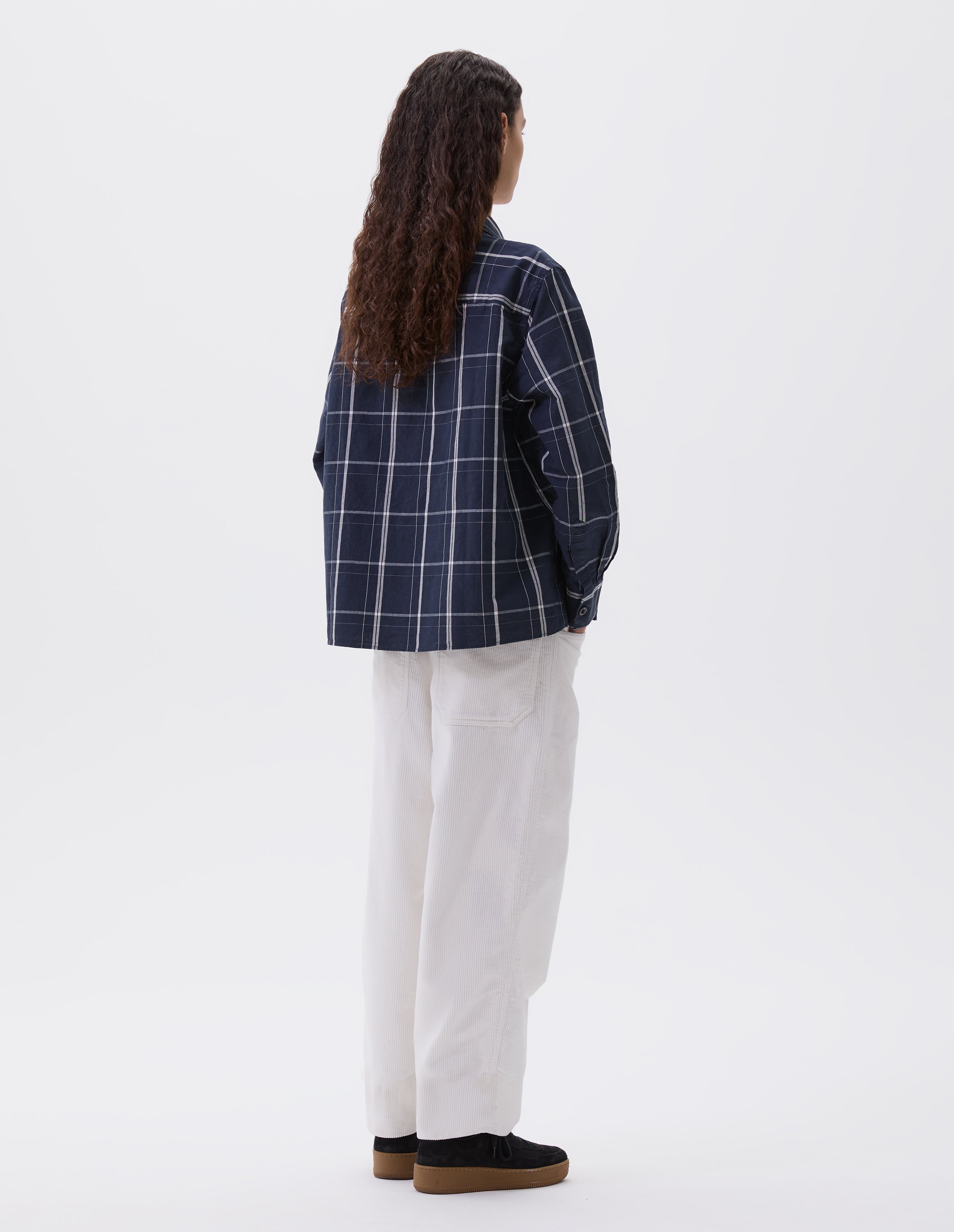 MARGARET HOWELL LARGE CHECK COTTON Ⅰ Blue and white check cotton Big Pocket Swing Shirt | MHL. by