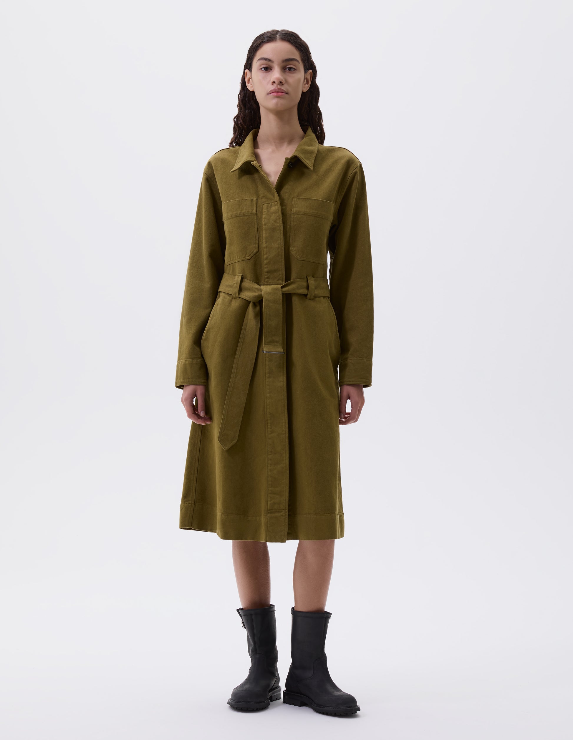 Moss cotton tencel drill Overall Dress By Margaret Howell