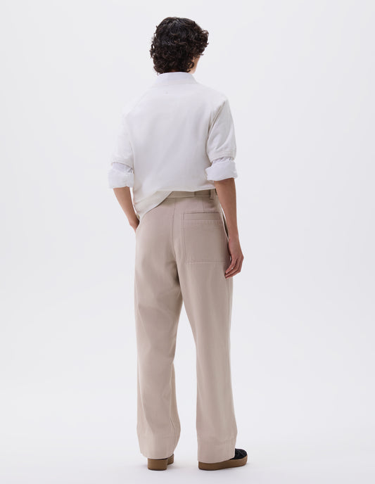 MHL. WEBBING BELT TROUSERS | COTTON WOOL DRILL | BONE