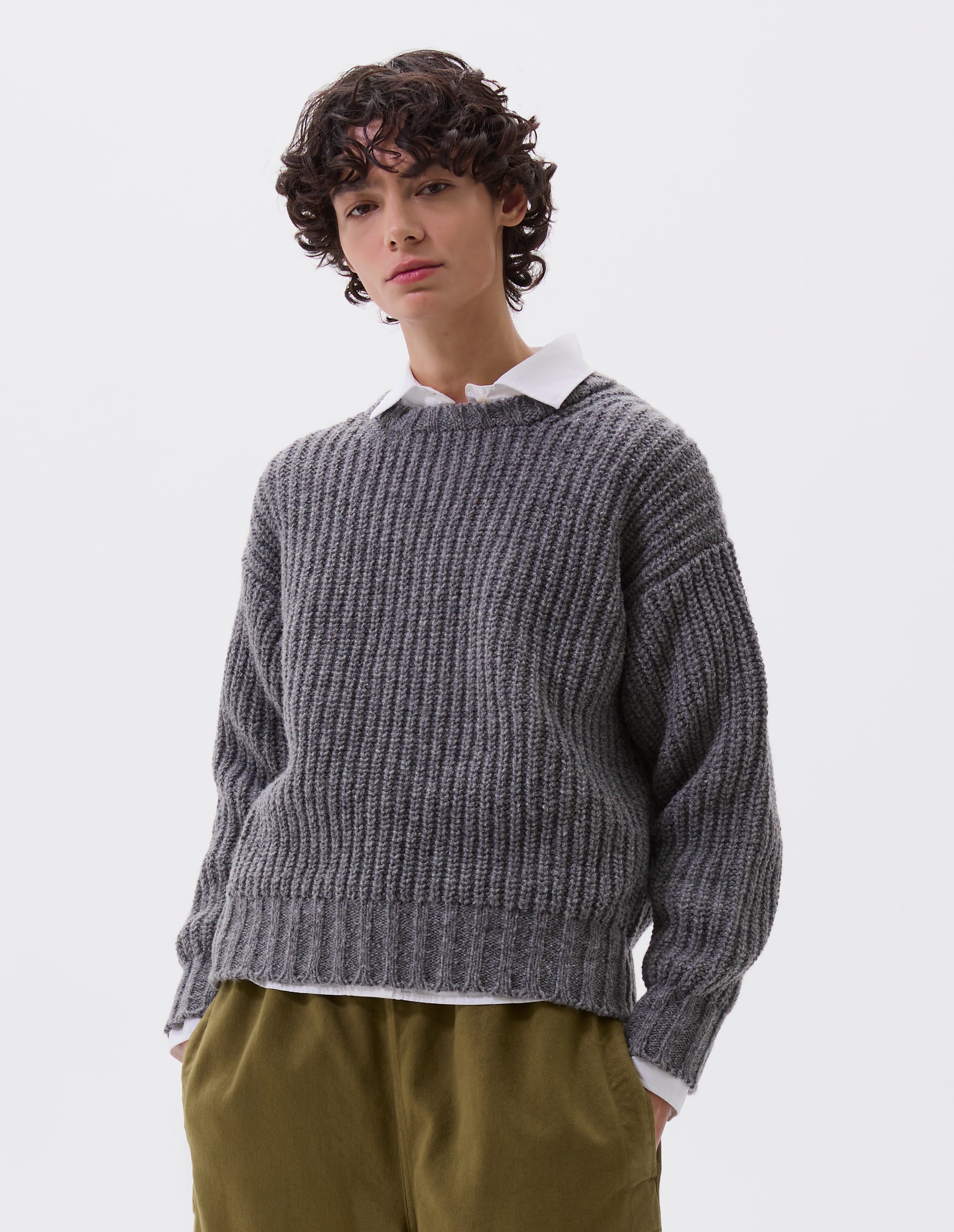 Grey recycled wool Cropped Fishermans Crew | MHL. by Margaret Howell