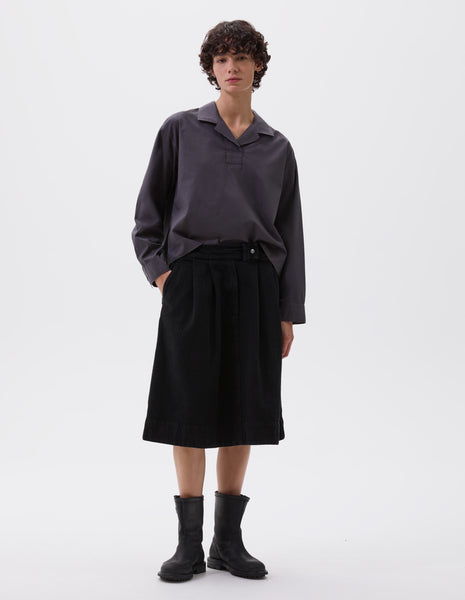 Black cotton denim Double Pleat Skirt | MHL. by Margaret Howell