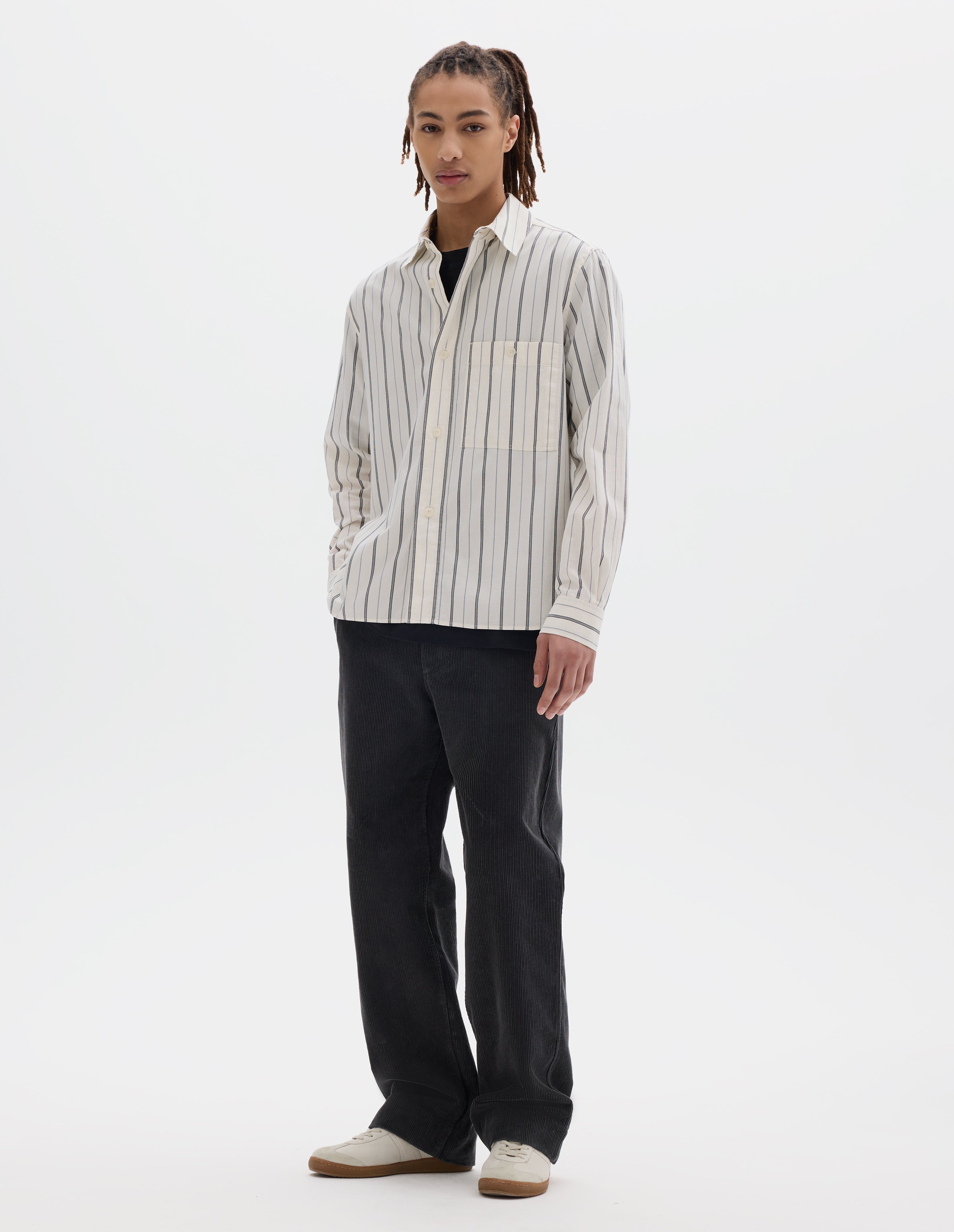 Off white navy stripe cotton Overall Shirt | MHL. by Margaret Howell