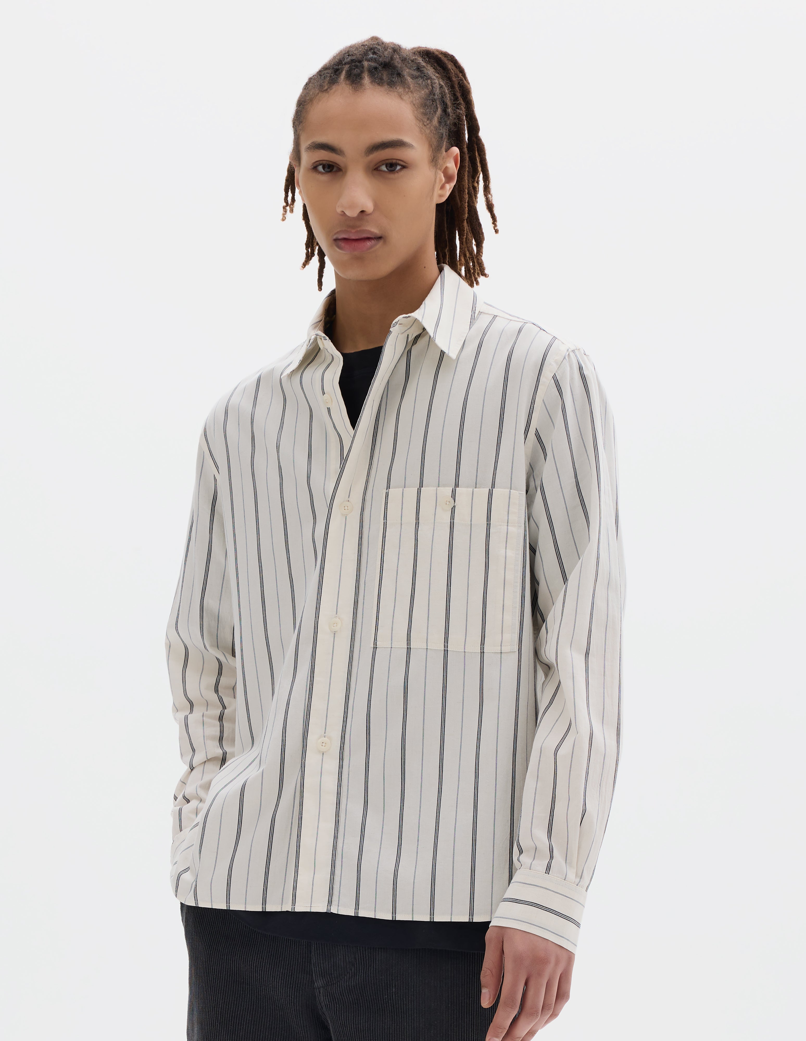 Off white navy stripe cotton Overall Shirt | MHL. by Margaret Howell